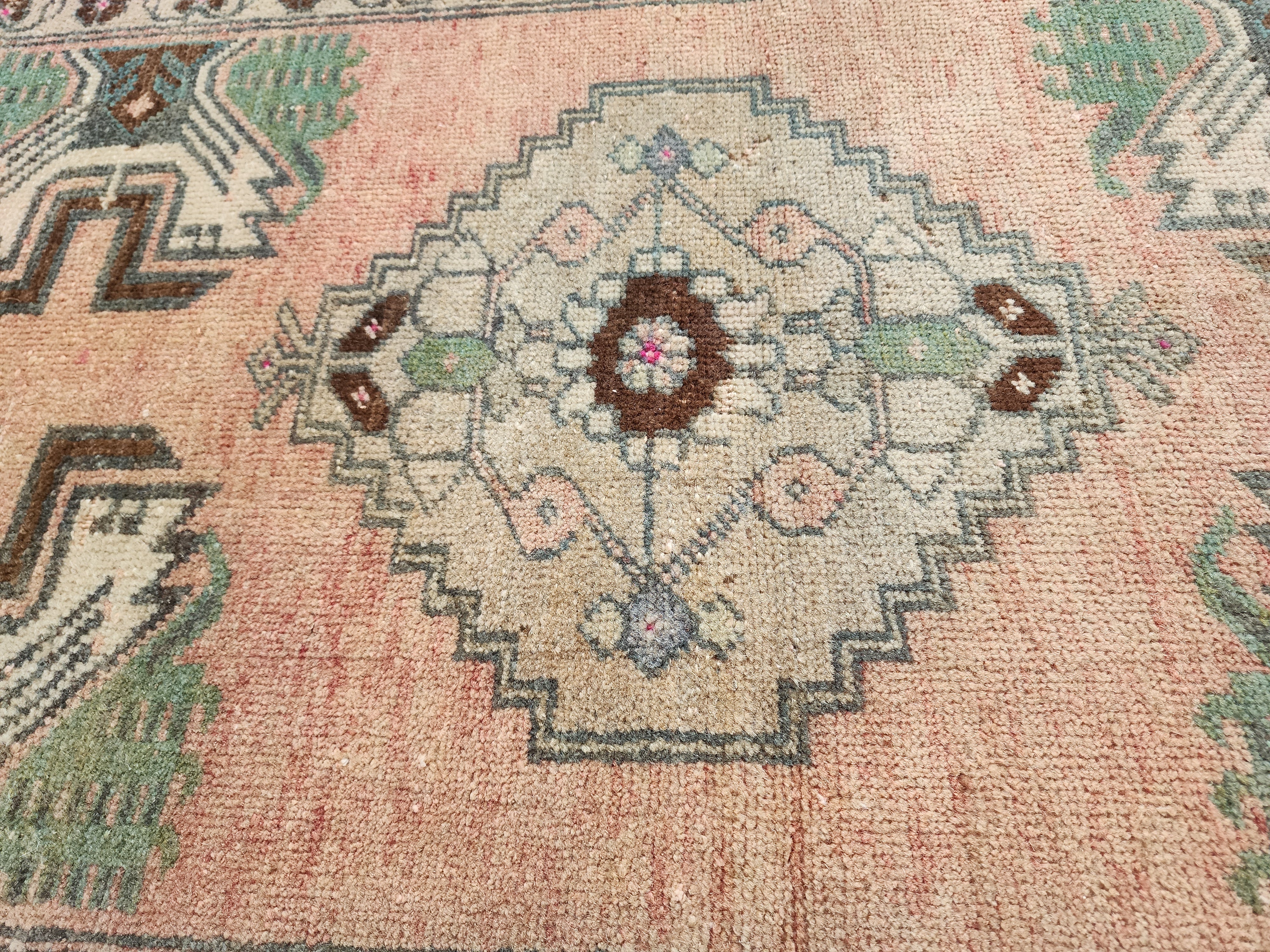 Antique Anatolian Rug with Geometric Motifs and Faded Charm, 3'2''x1'6''