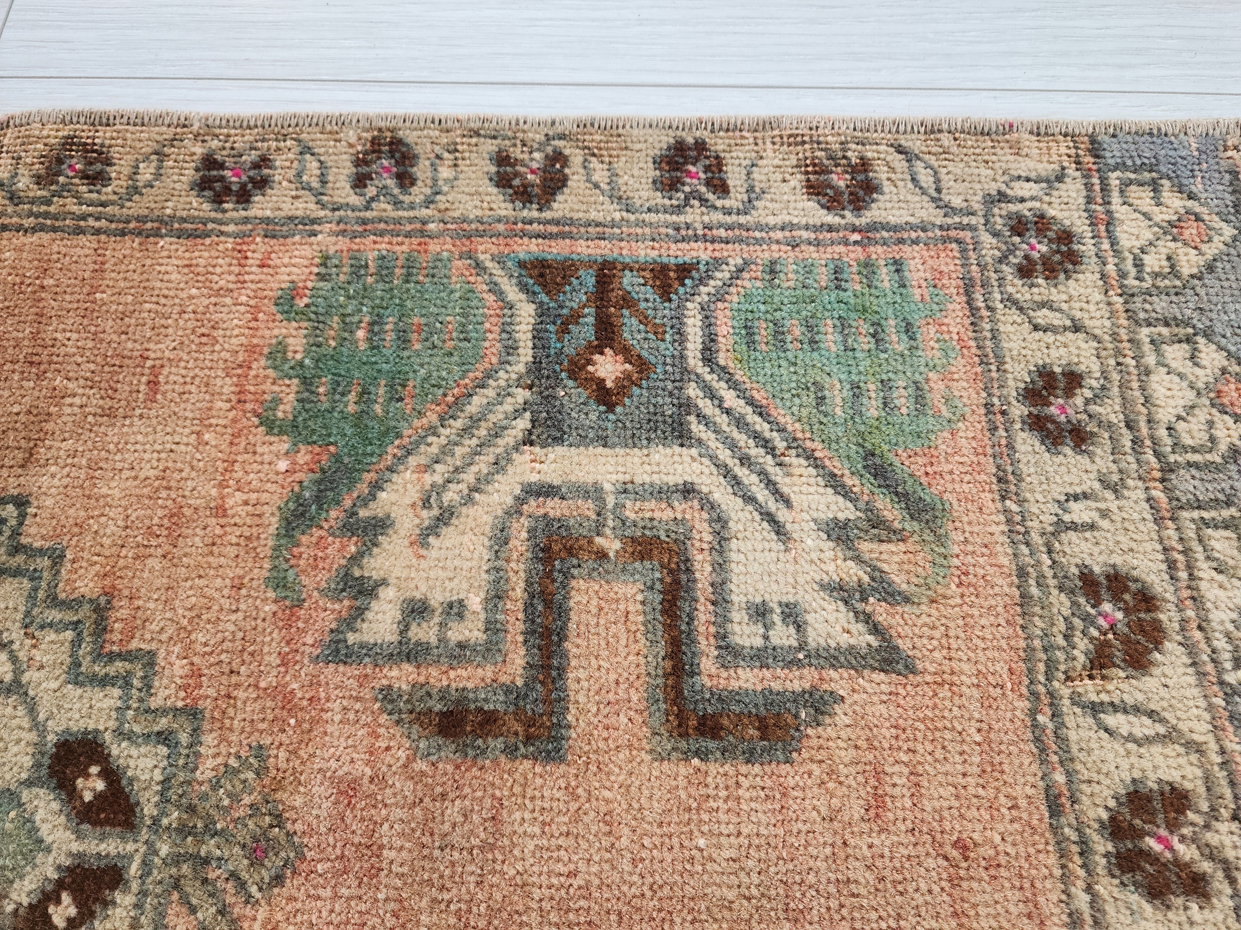 Antique Anatolian Rug with Geometric Motifs and Faded Charm, 3'2''x1'6''
