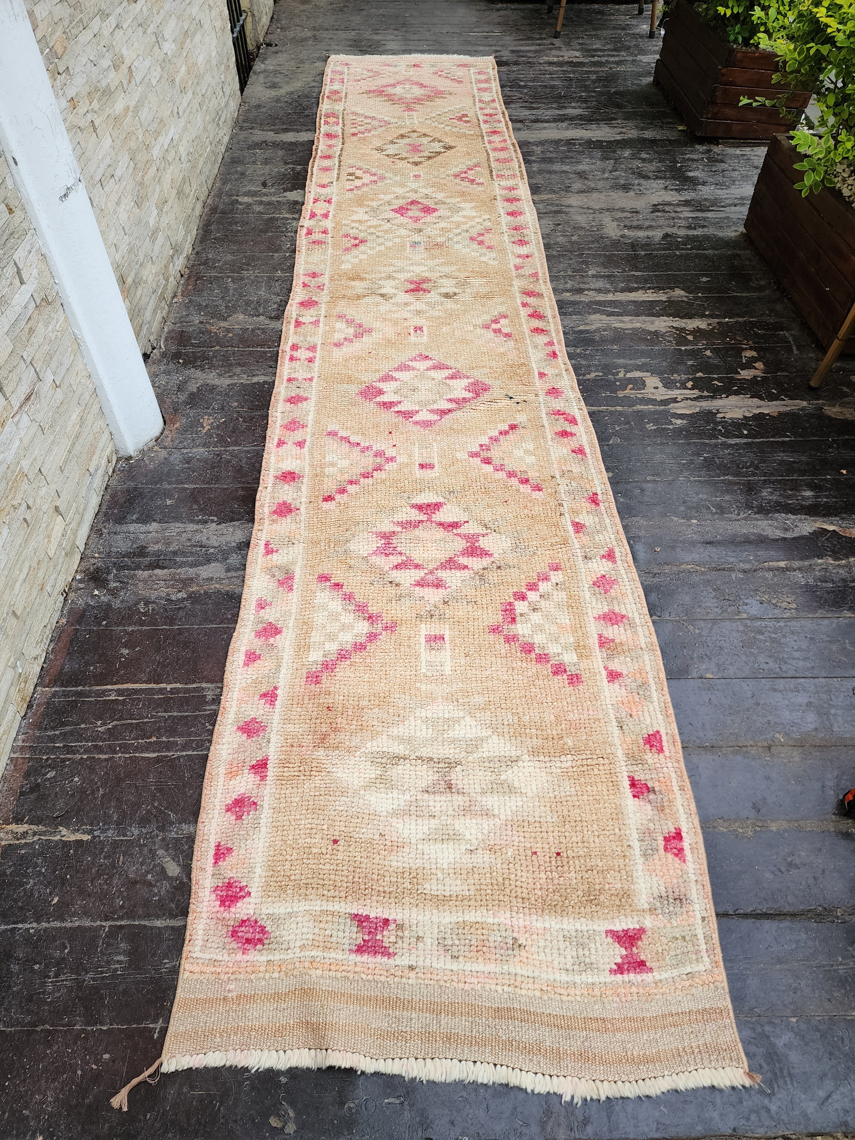 vintage Oushak Wool Runner Rug — back view