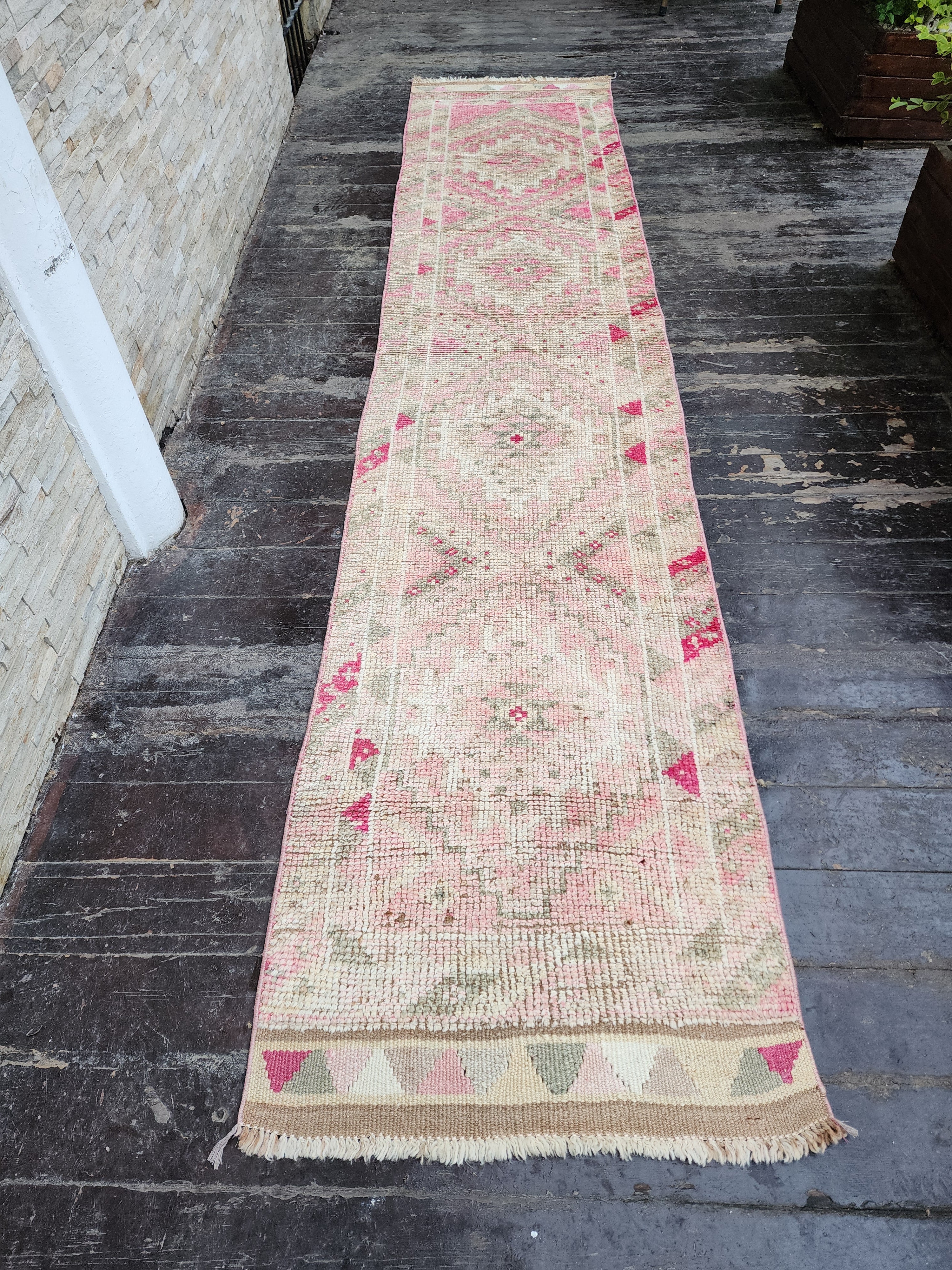 Tapis de couloir Oushak turc pâle 2'6''x''12''