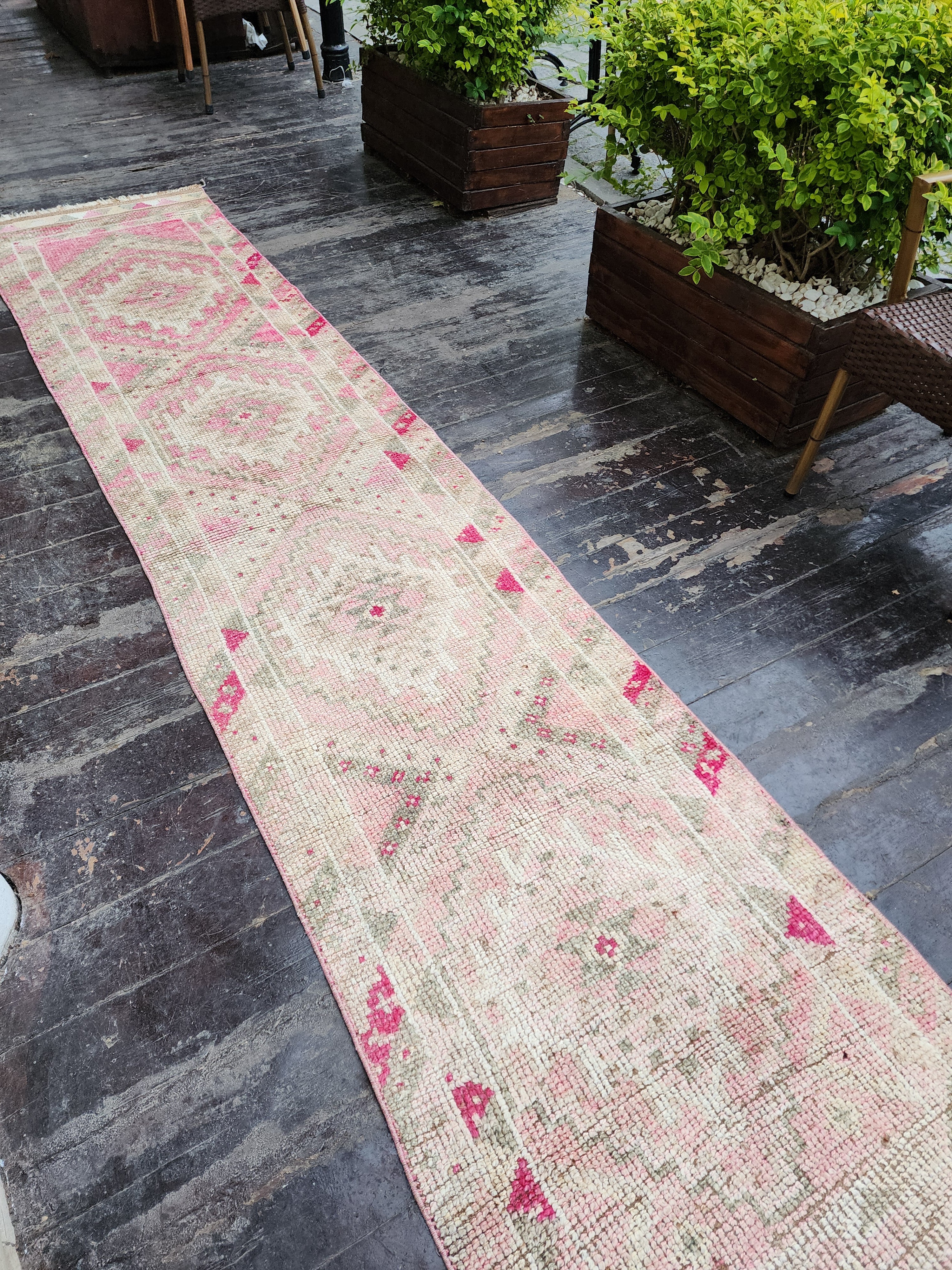 Tapis de couloir Oushak turc pâle 2'6''x''12''