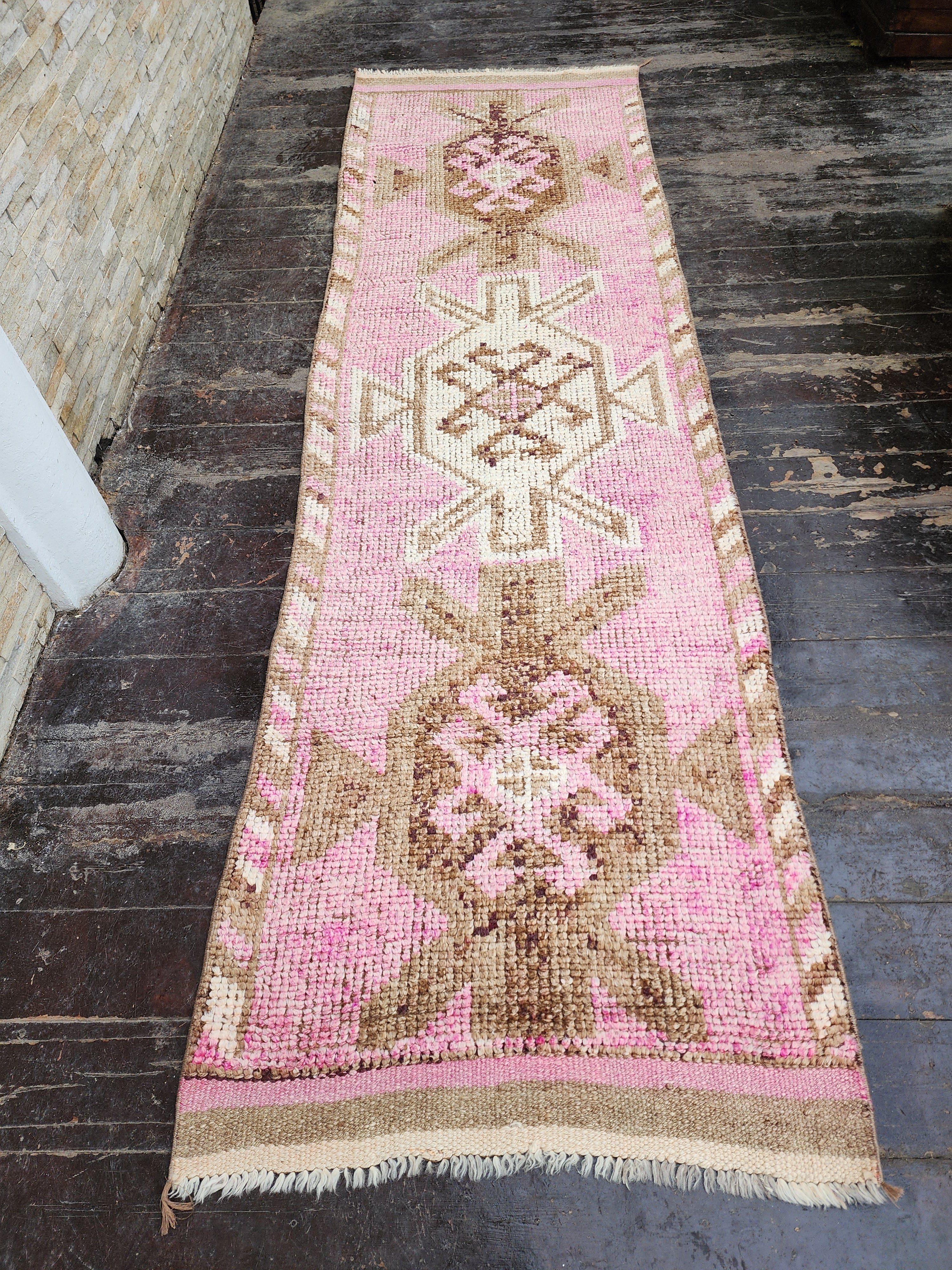 Tapis de couloir Oushak turc pâle 2'8'' x 9'5''
