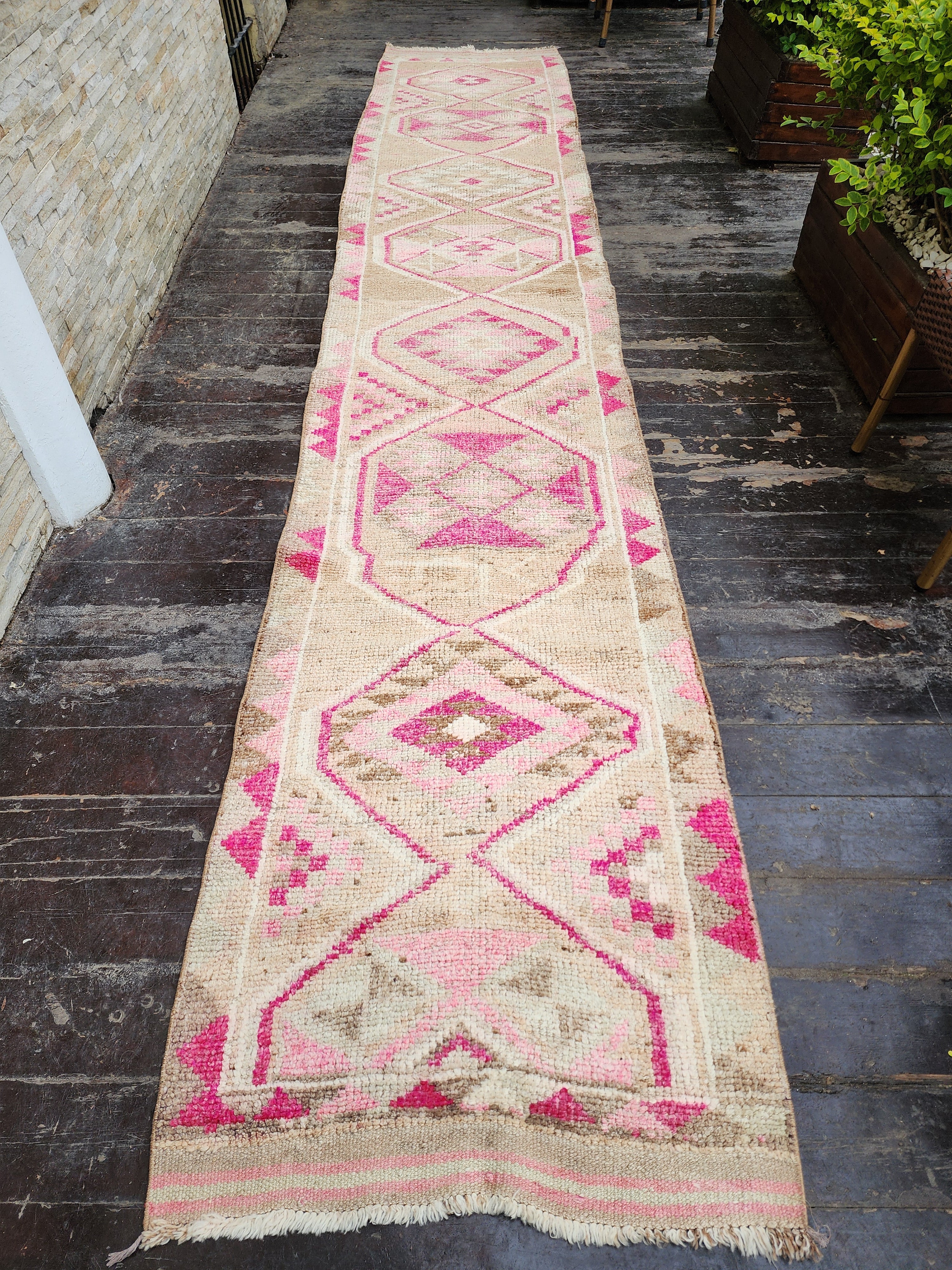 Tapis de couloir turc pâle Oushak 2'9''x14'11''
