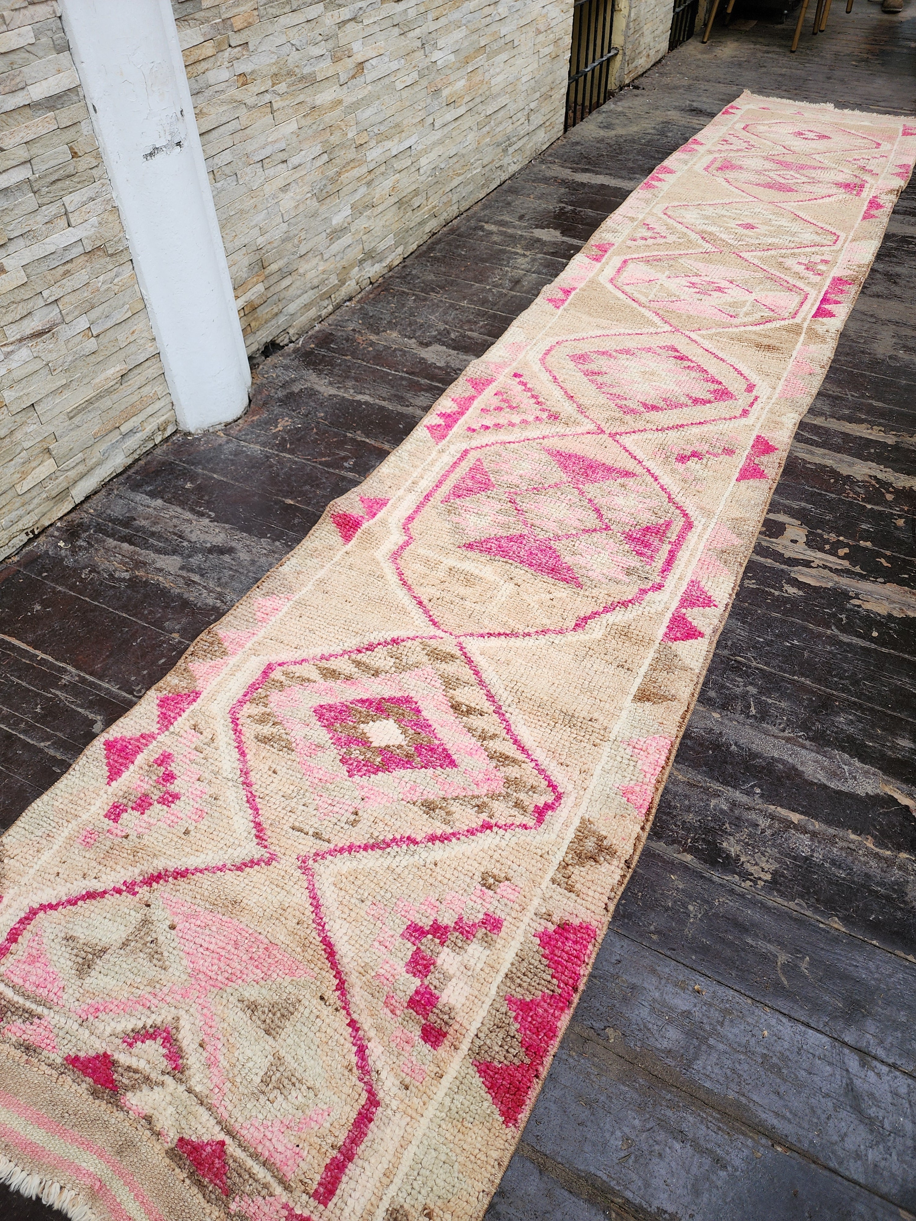 Tapis de couloir turc pâle Oushak 2'9''x14'11''