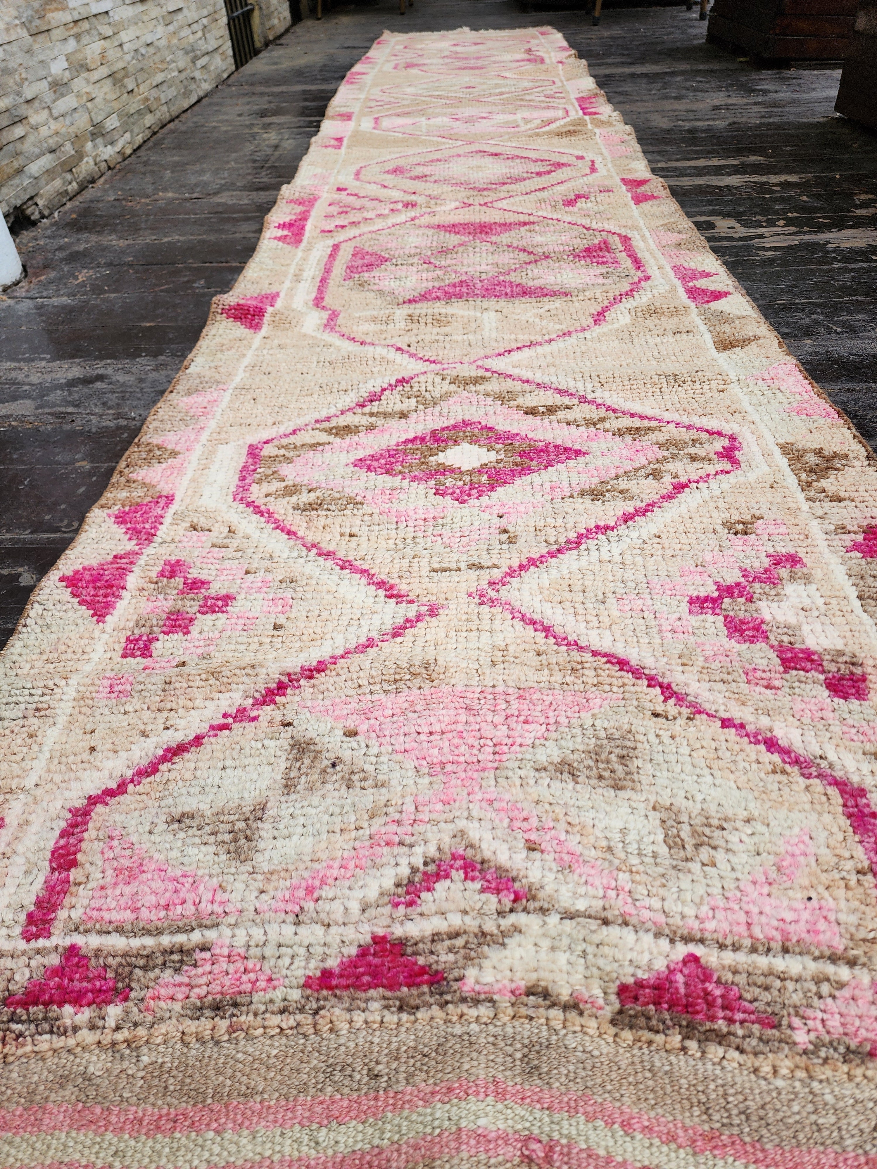 Tapis de couloir turc pâle Oushak 2'9''x14'11''