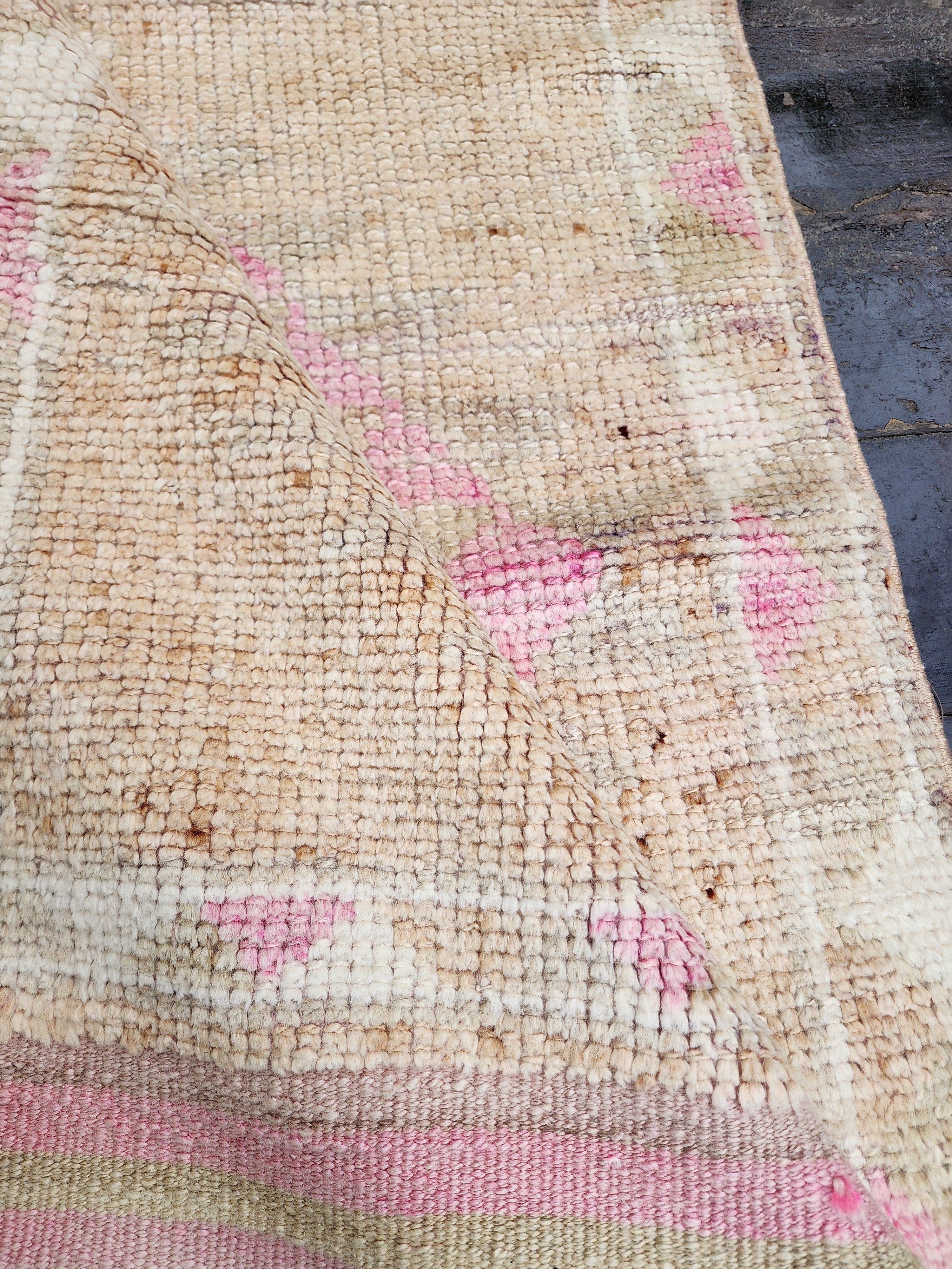 Tapis de couloir Oushak turc pâle 12'1''x2'8''