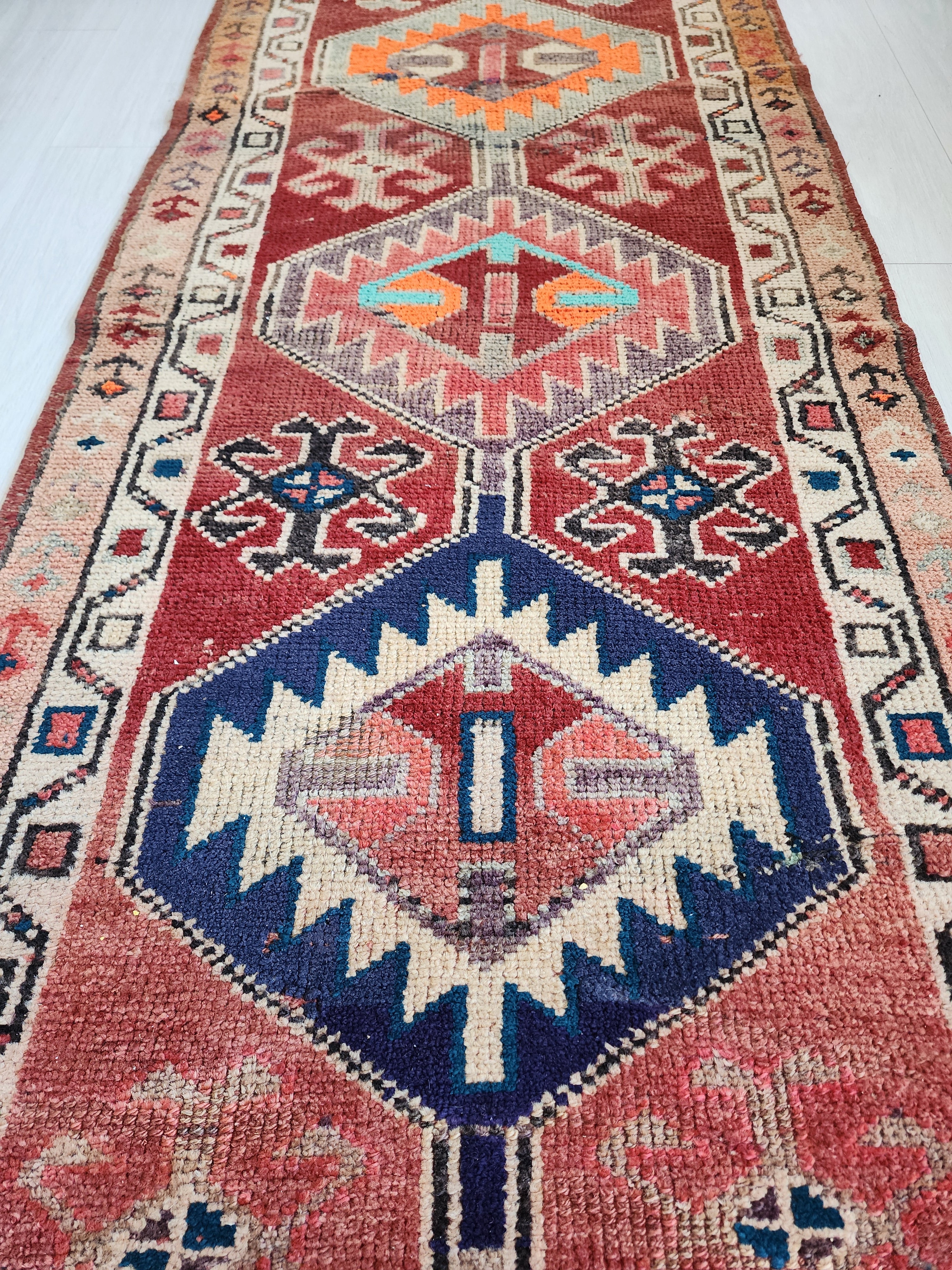 antique Turkish Wool Runner Rug — back view
