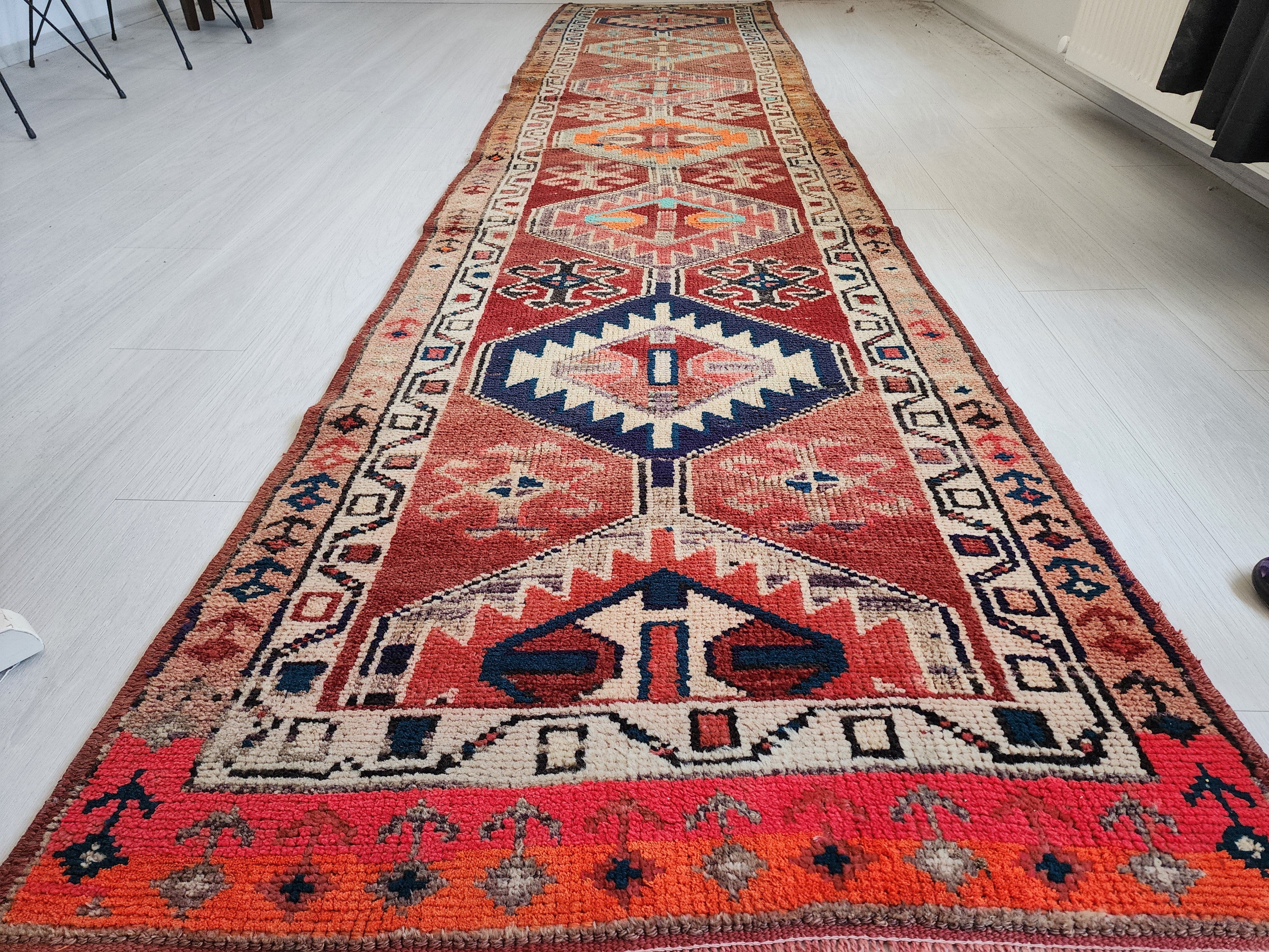 antique Turkish Wool Runner Rug — detail texture