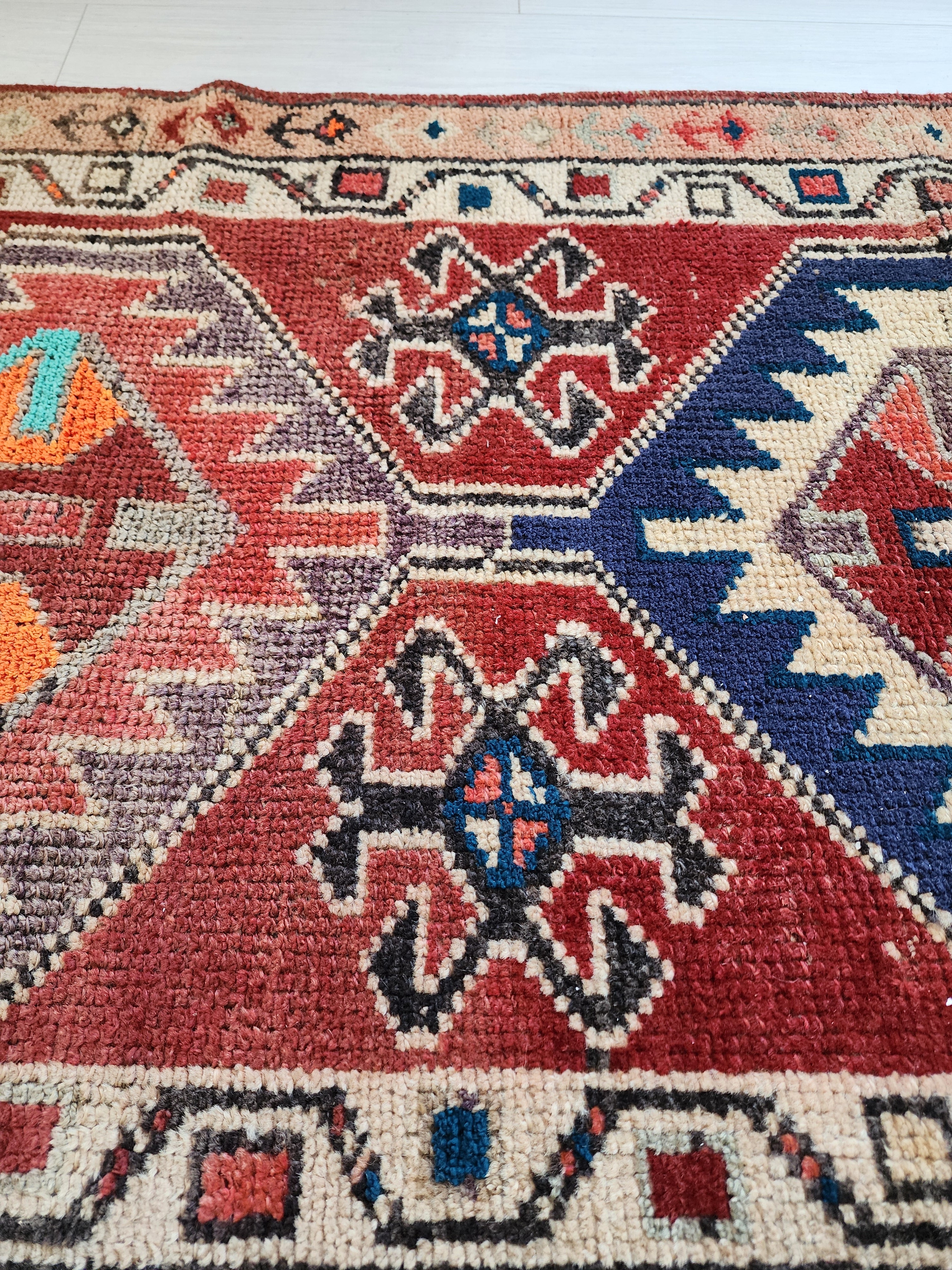 antique Turkish Wool Runner Rug — pattern close-up