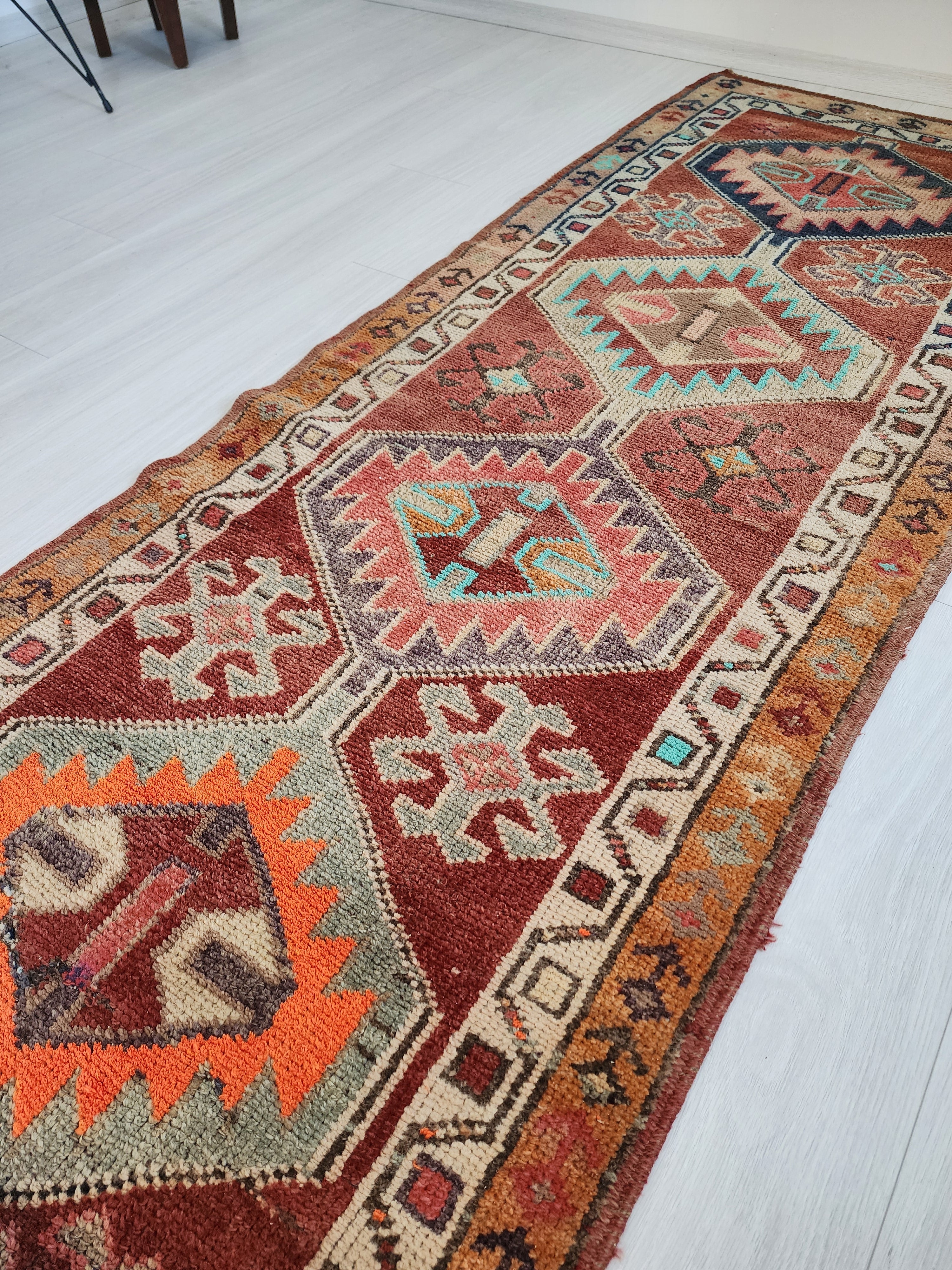 antique Turkish Wool Runner Rug — corner detail