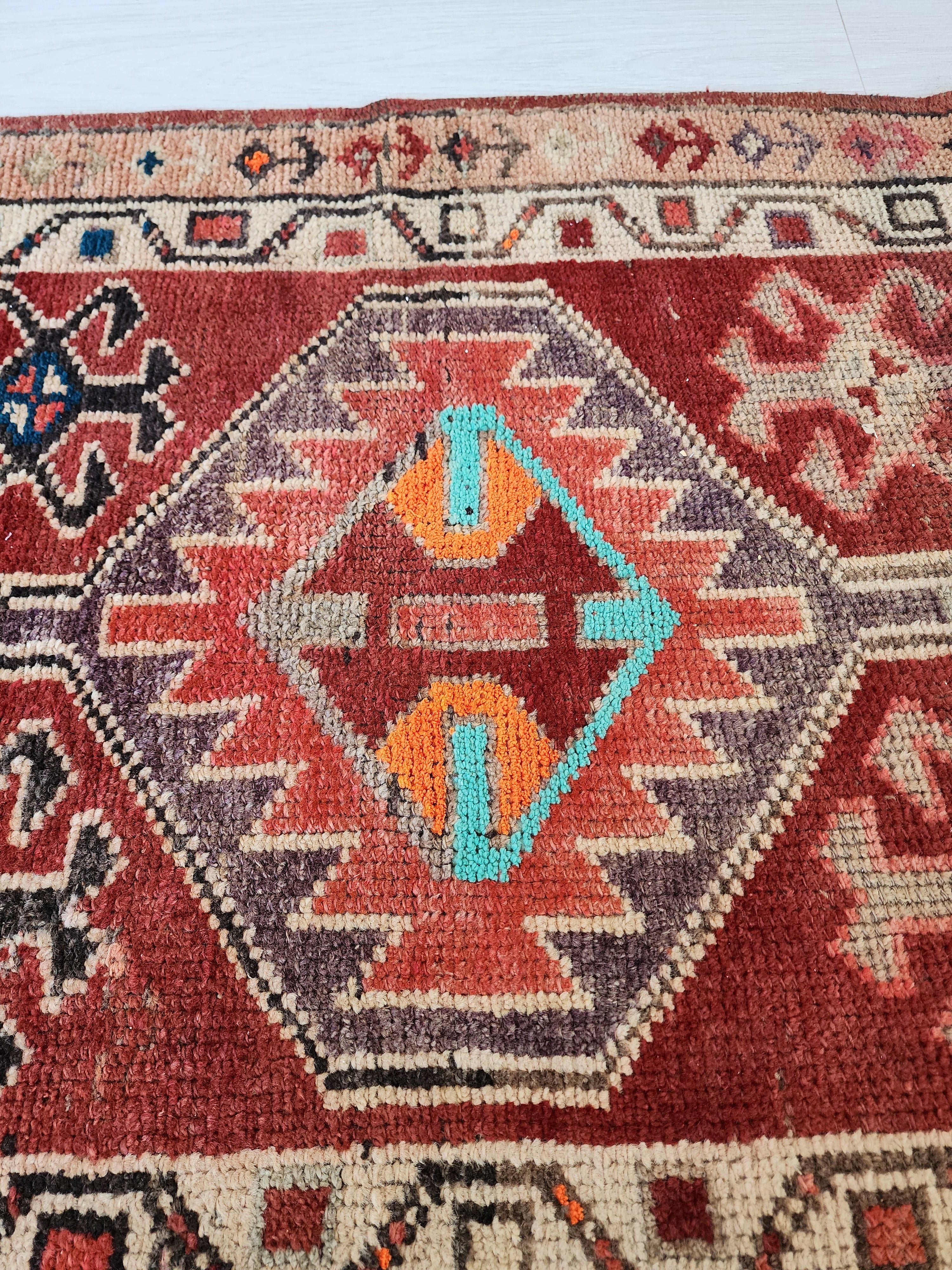 antique Turkish Wool Runner Rug — edge weave