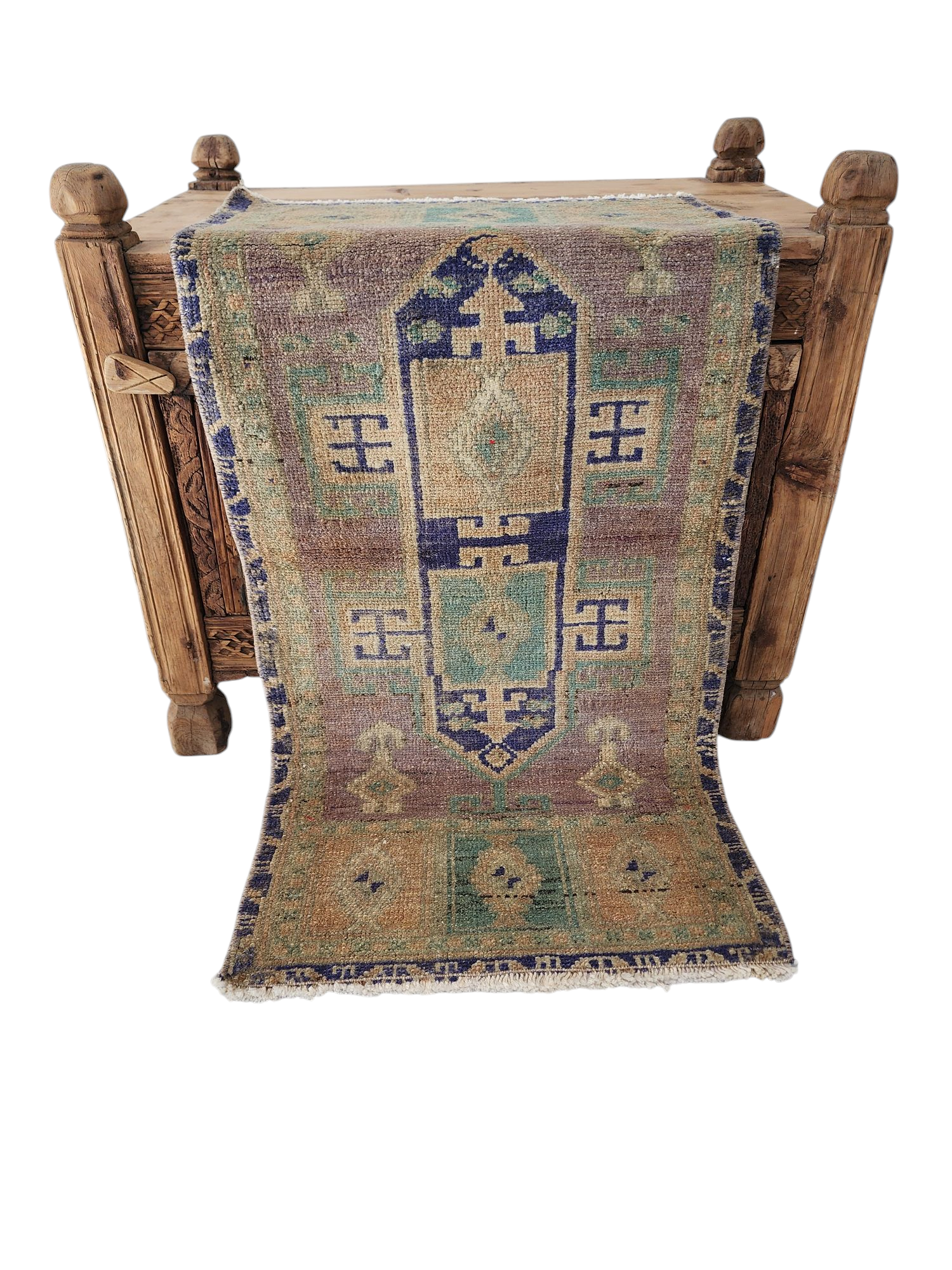 Tapis rustique de style bohème délavé vintage, tapis vieilli, tapis persan délavé pastel, décoration de salon en laine naturelle 3,2 x 1,5 pi