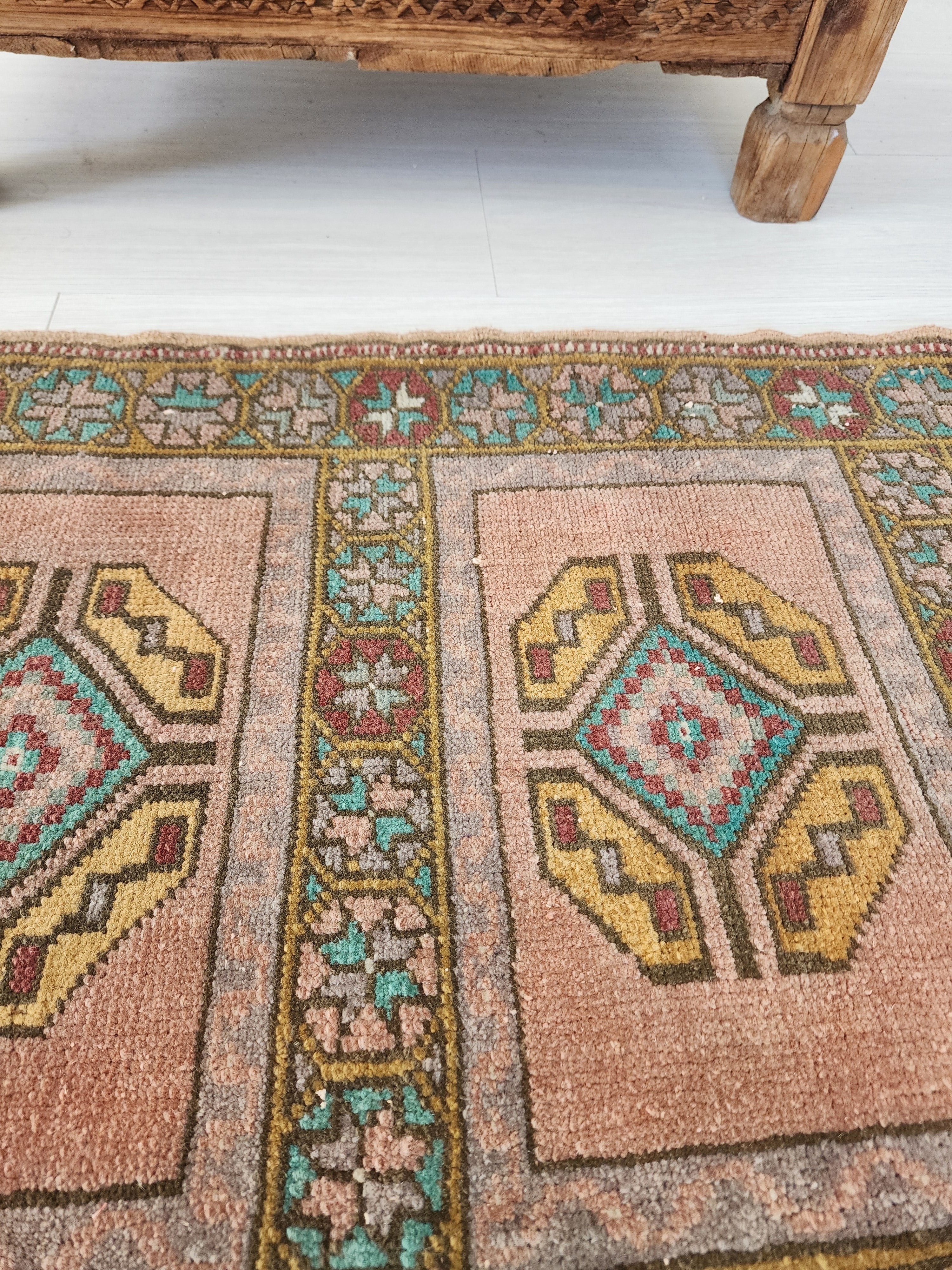 vintage Anatolian Wool Small Rug — border pattern