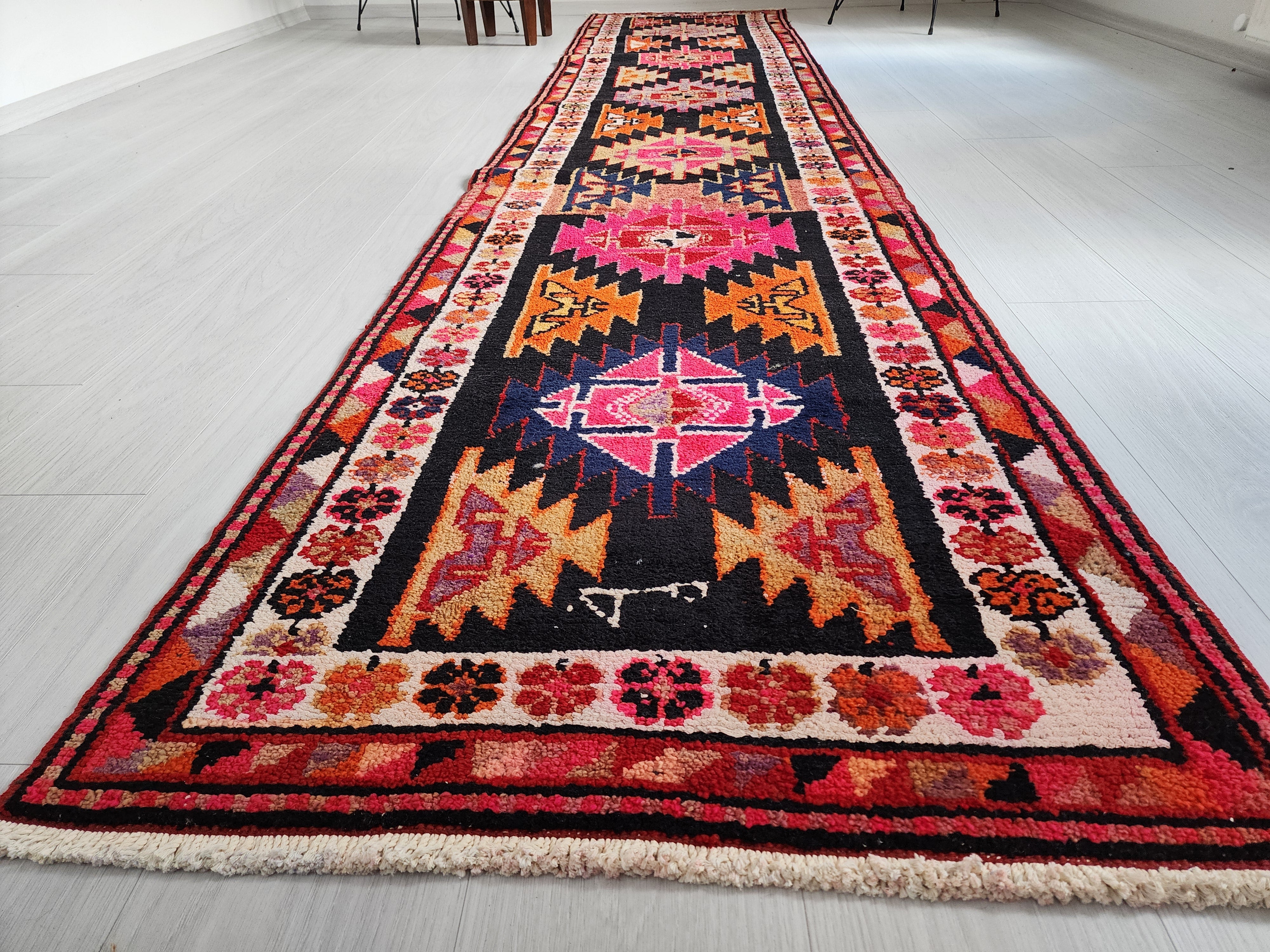 antique Anatolian Wool Runner Rug — pile detail