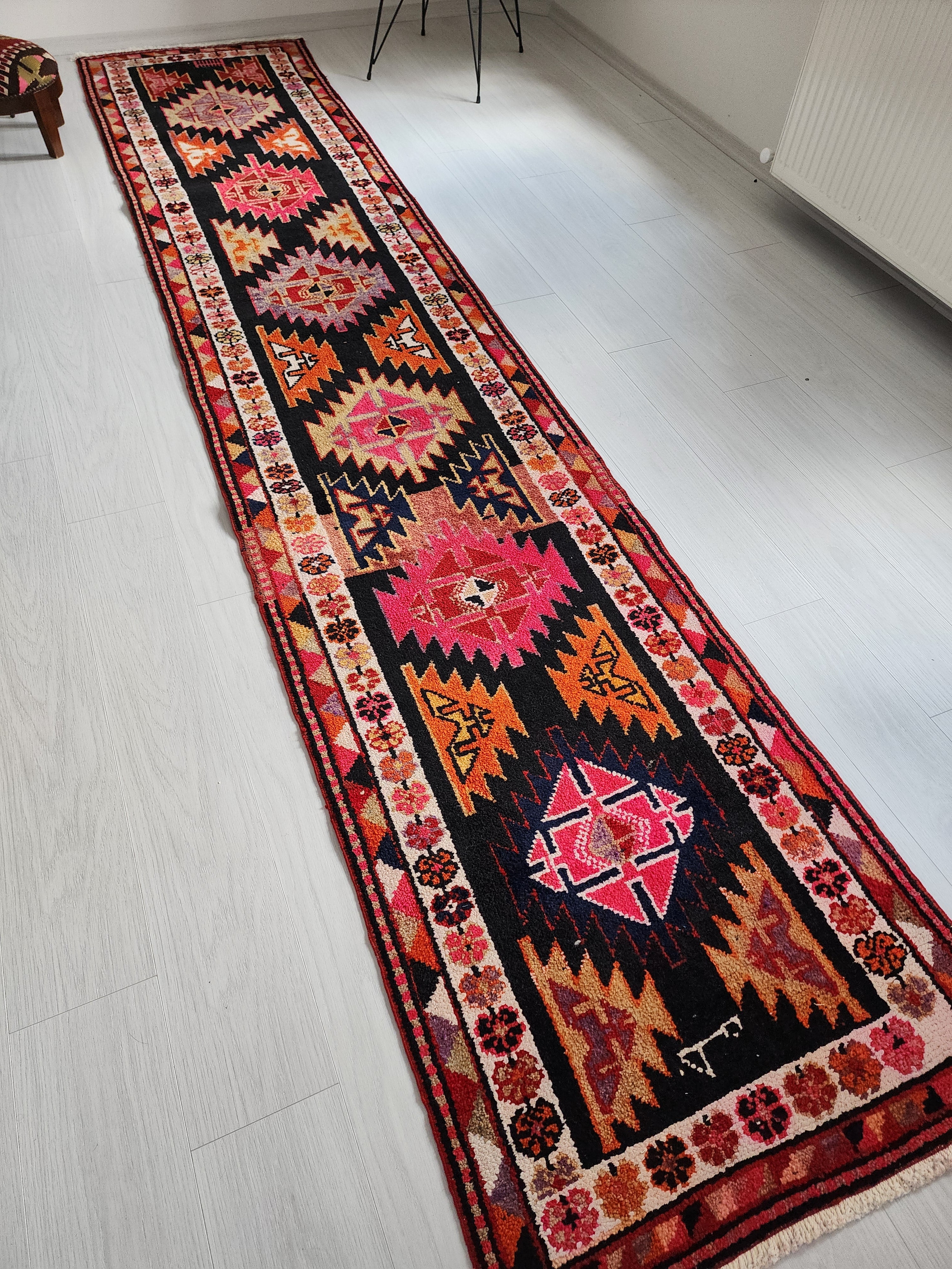 antique Anatolian Wool Runner Rug — detail texture