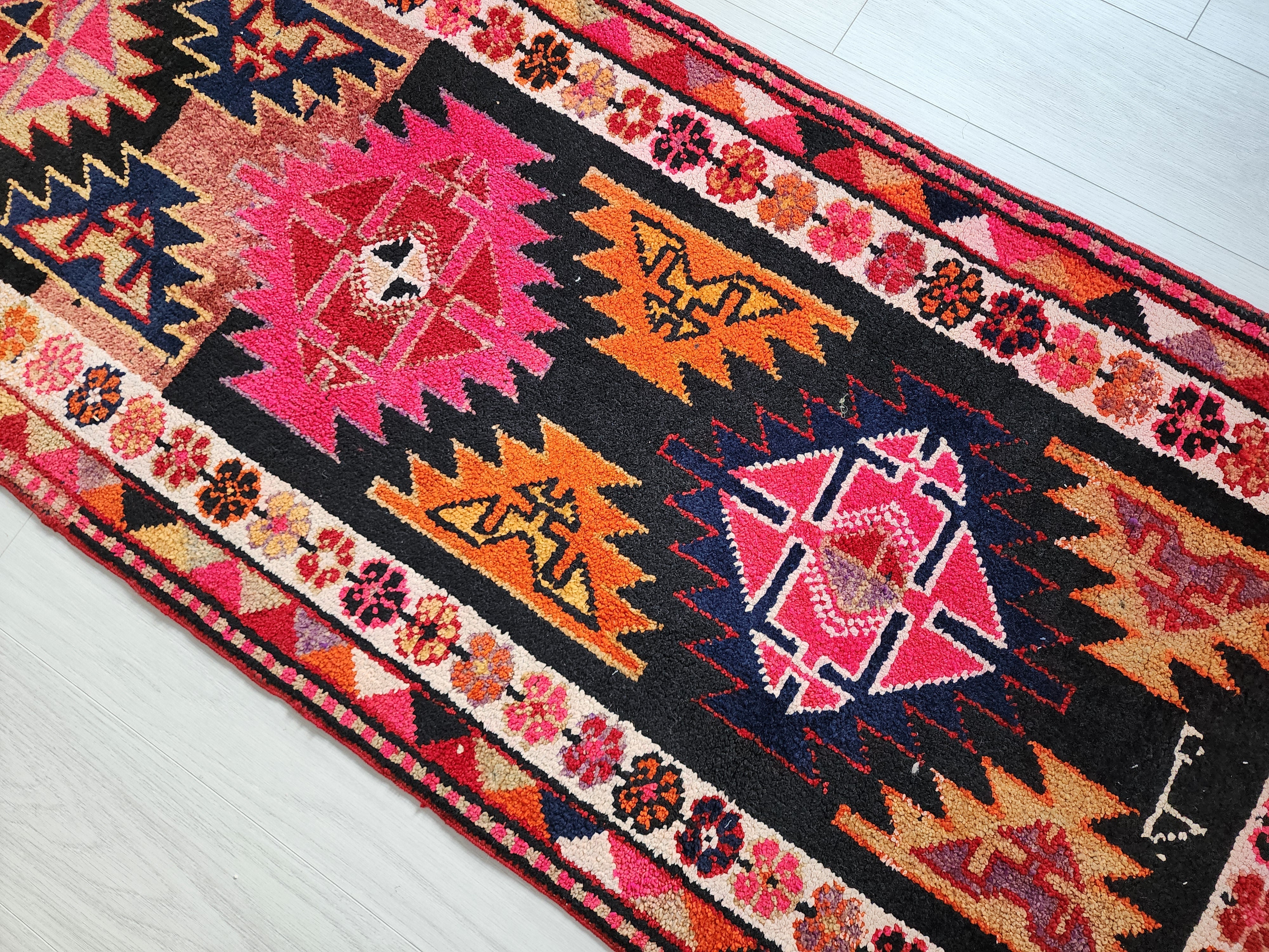 antique Anatolian Wool Runner Rug — pattern close-up