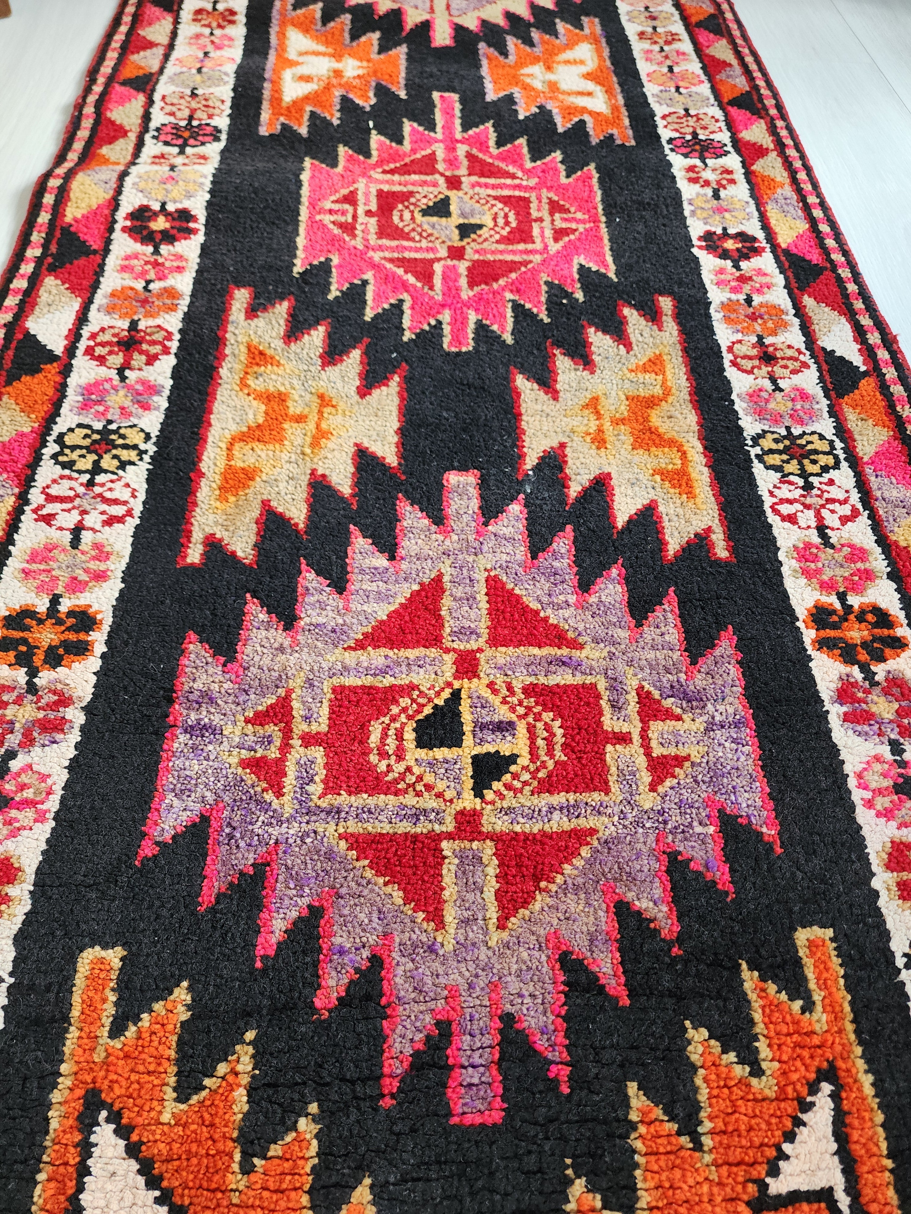 antique Anatolian Wool Runner Rug — back view