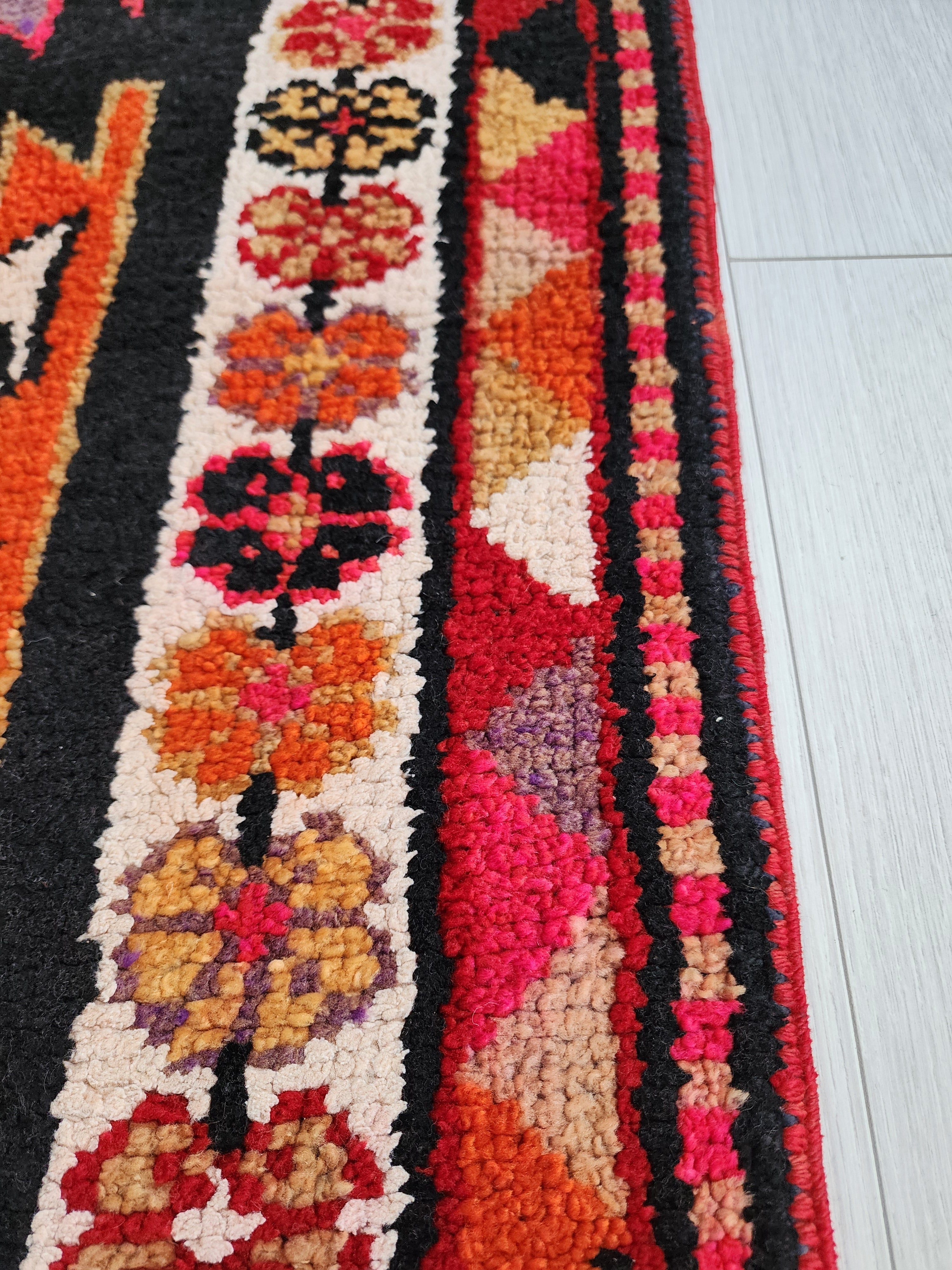 antique Anatolian Wool Runner Rug — edge weave