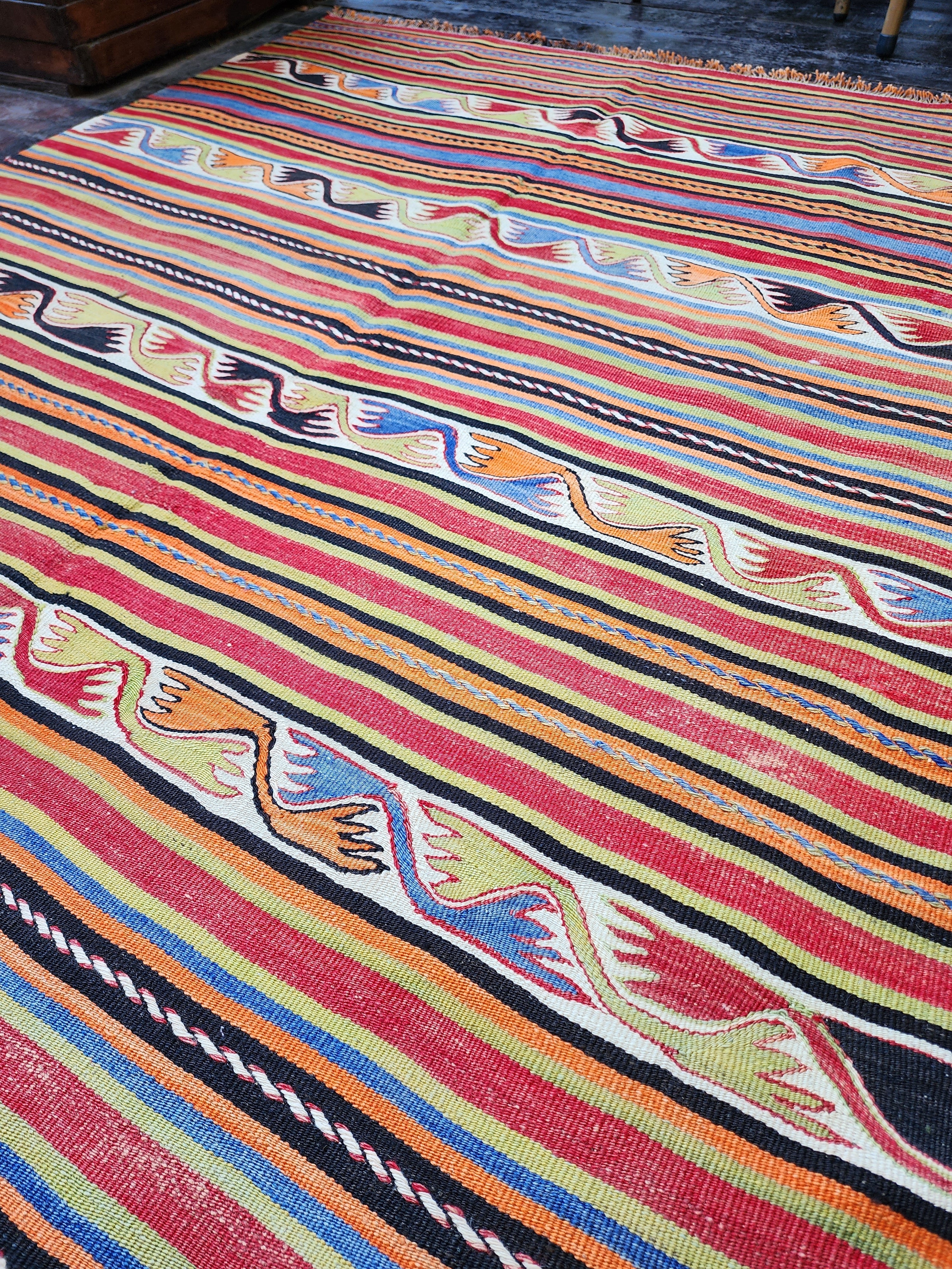 vintage Konya Wool Area Rug — back view