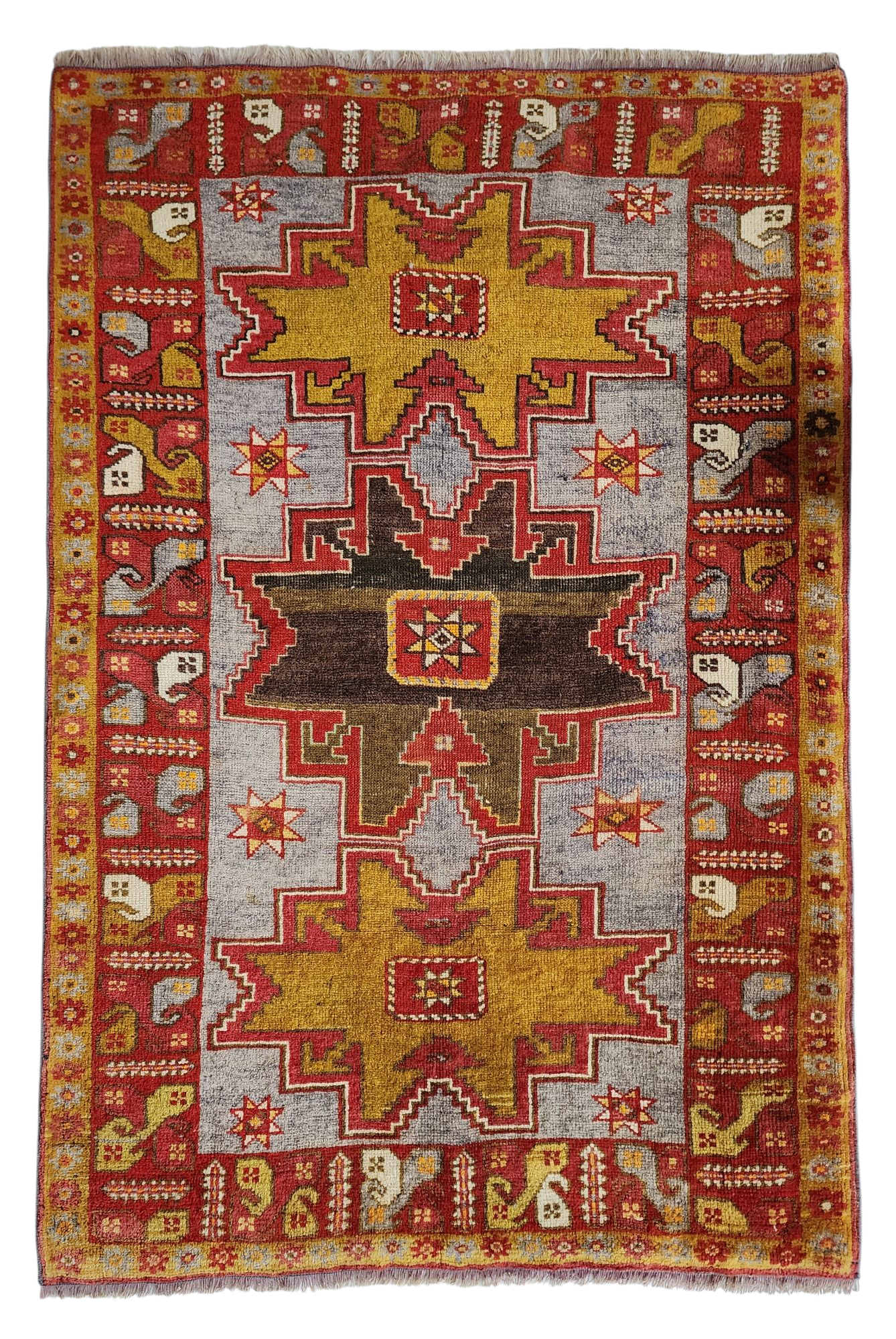 Antique Turkish Konya Rug with Tribal Bird Border – A Masterpiece of Anatolian Folk Art