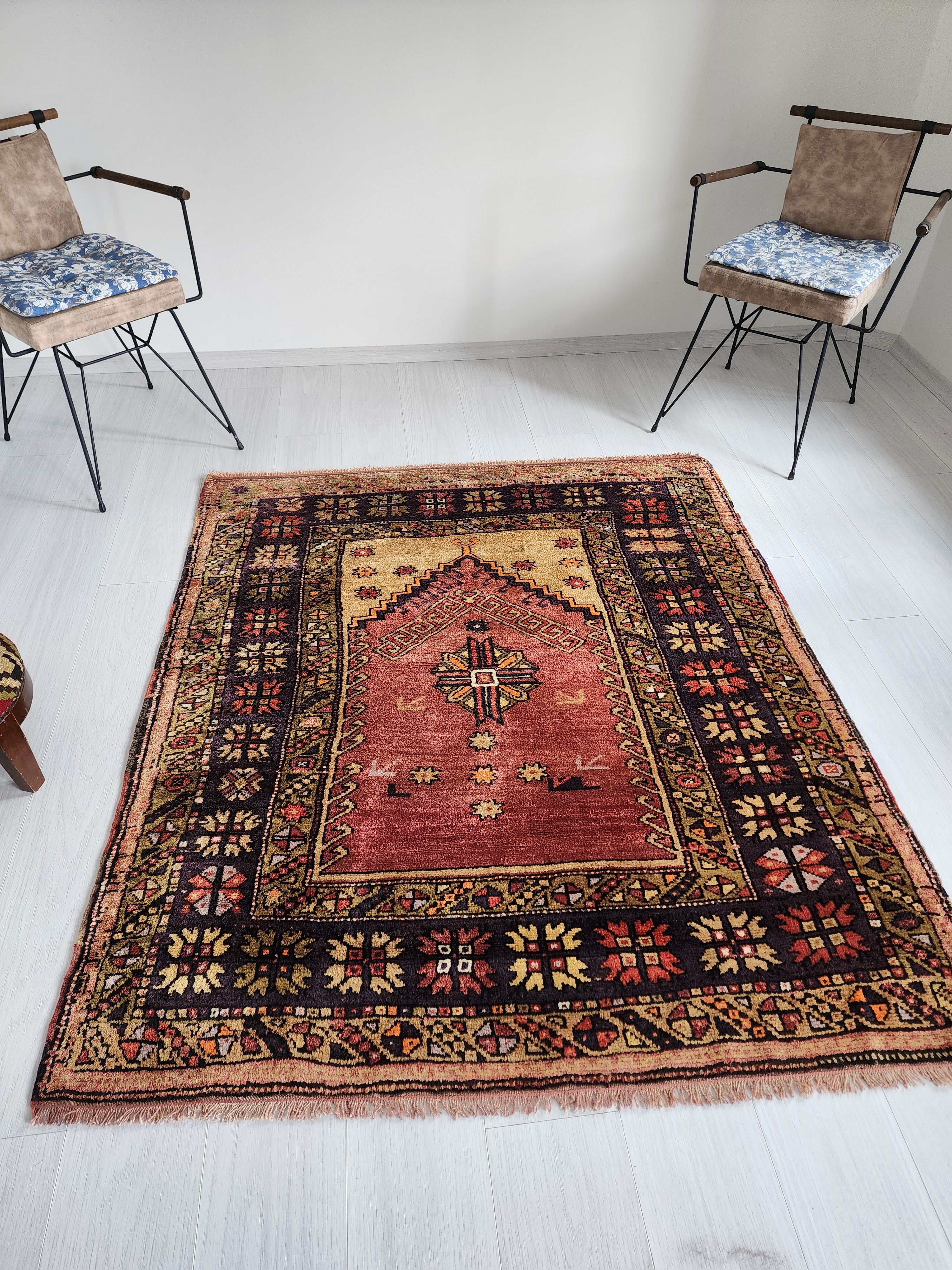 Antique Turkish Konya Prayer Rug with Stepped Mihrab Design