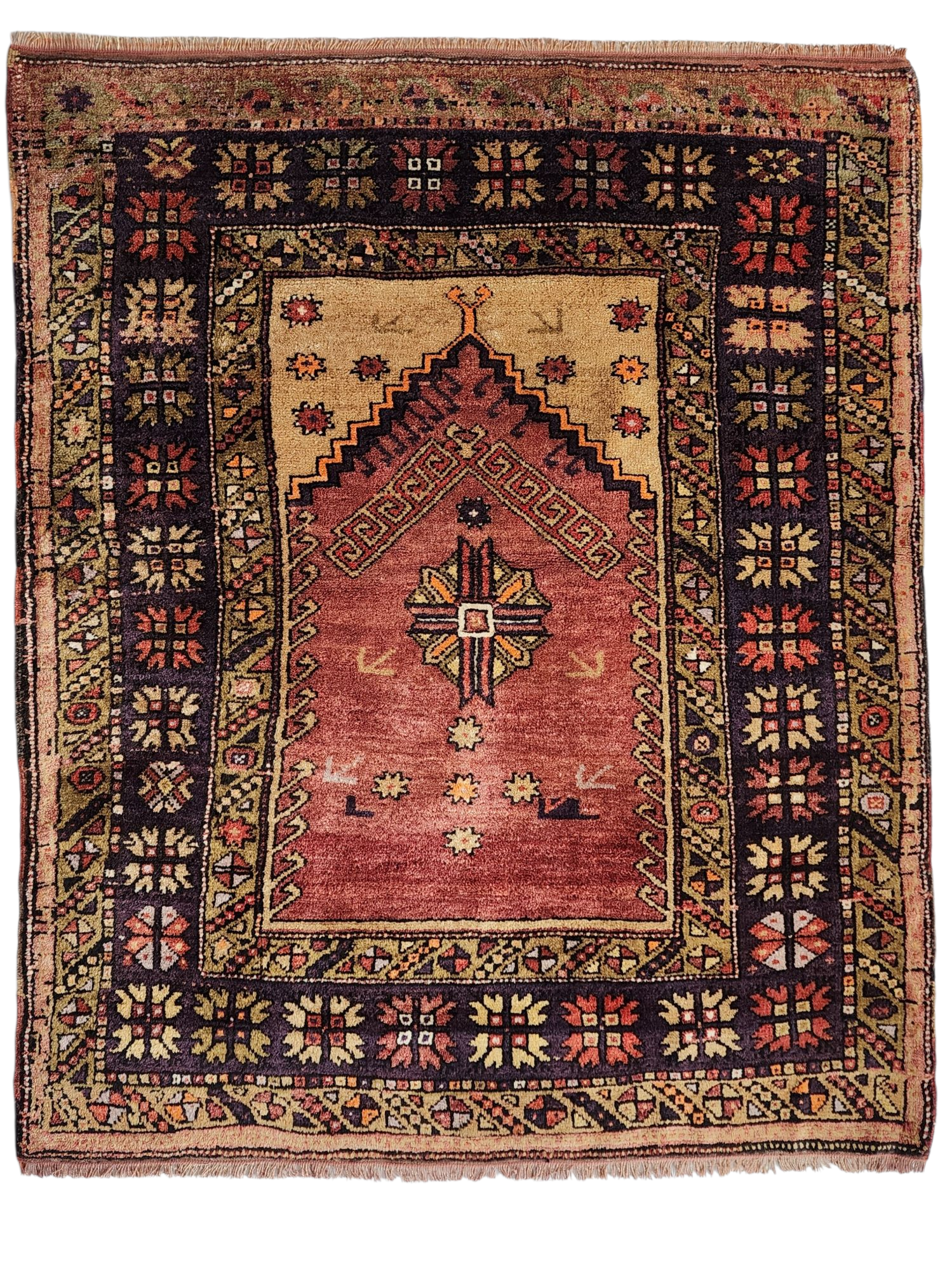 Antique Turkish Konya Prayer Rug with Stepped Mihrab Design