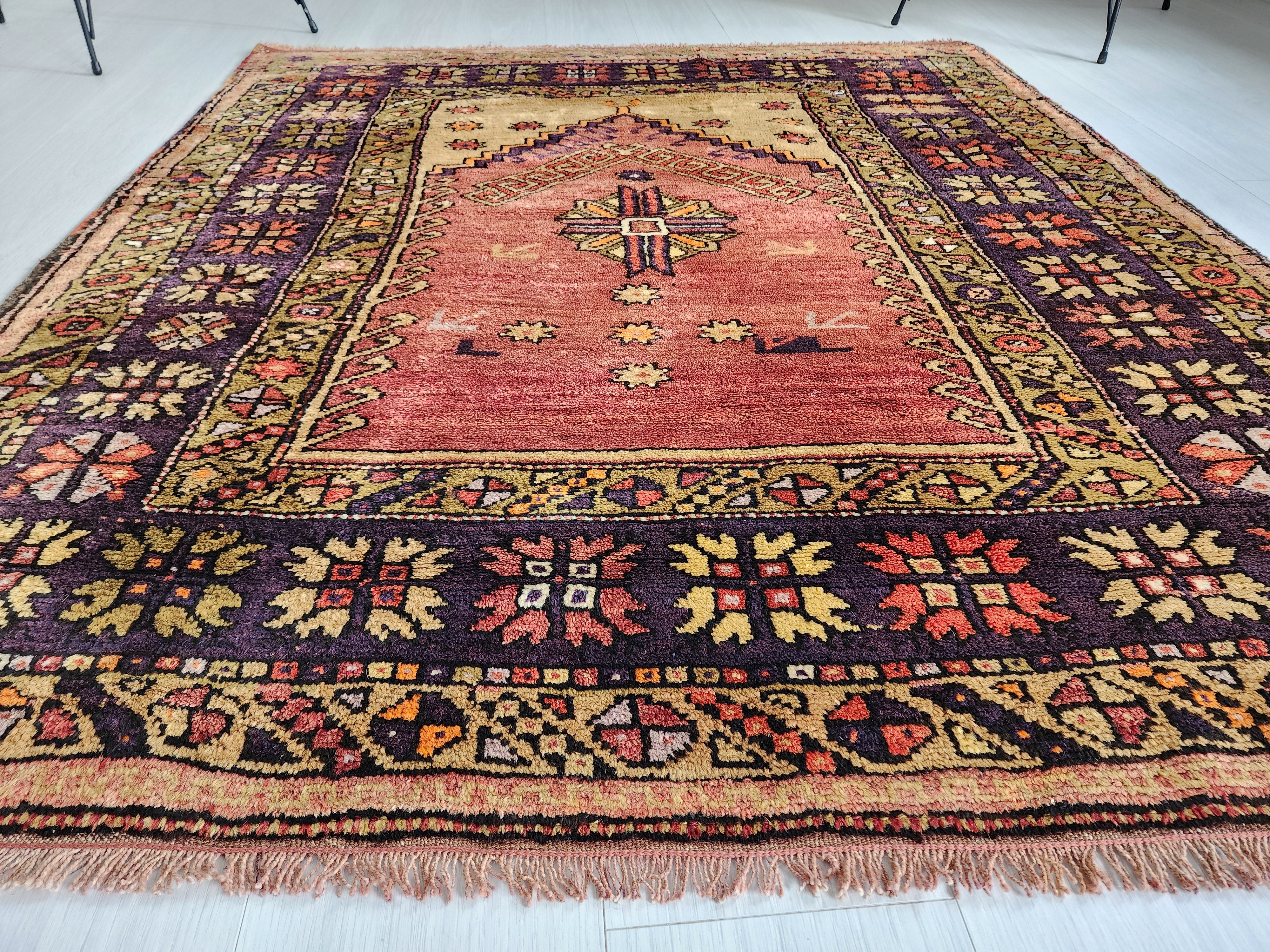 Antique Turkish Konya Prayer Rug with Stepped Mihrab Design