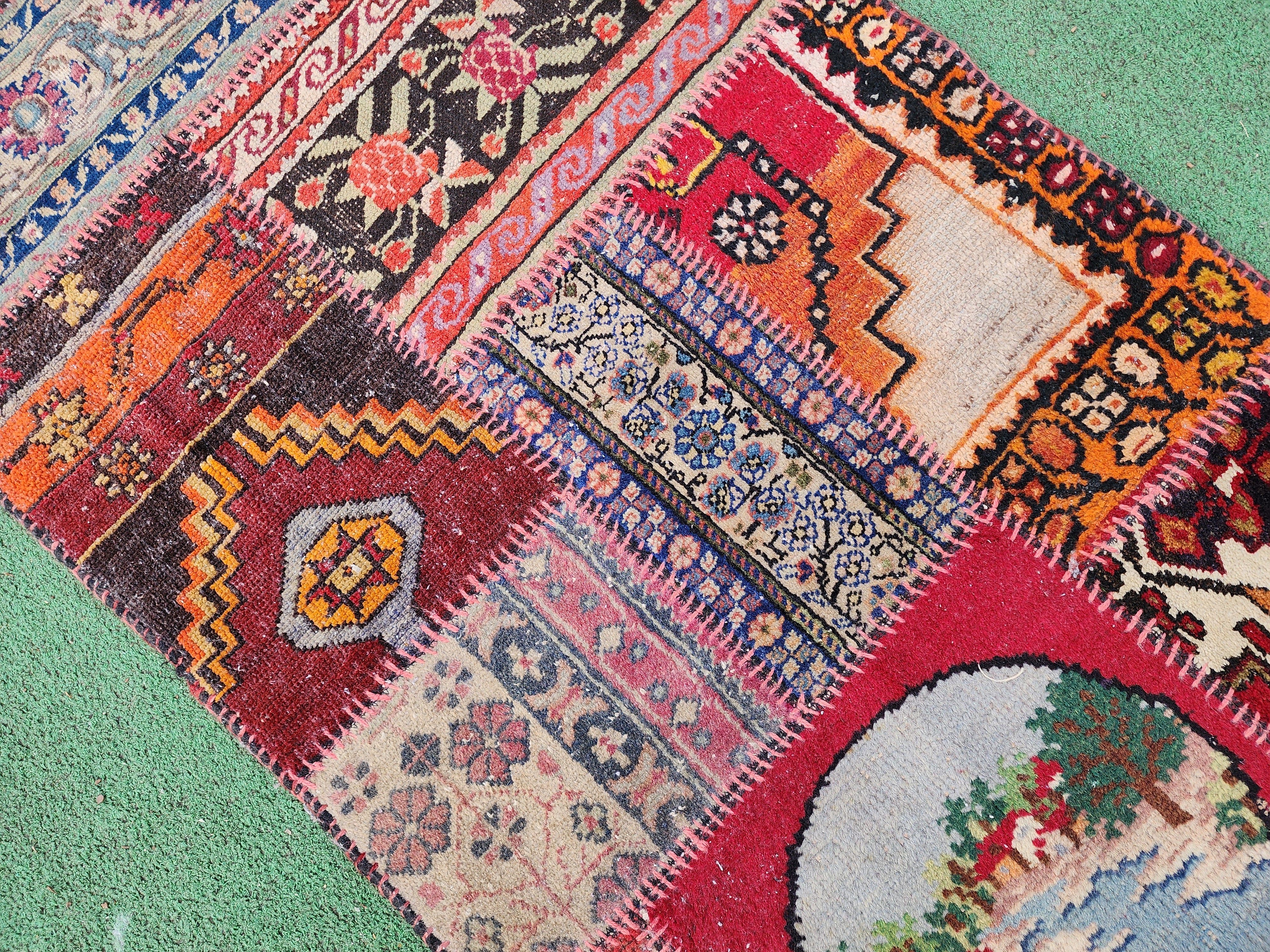 Tribal Kilim Patchwork Rug Living Room Rug Rustic Rug Organic Wool Rug Antique Rugs Boho Turkish Rug 2'3''x3'8''