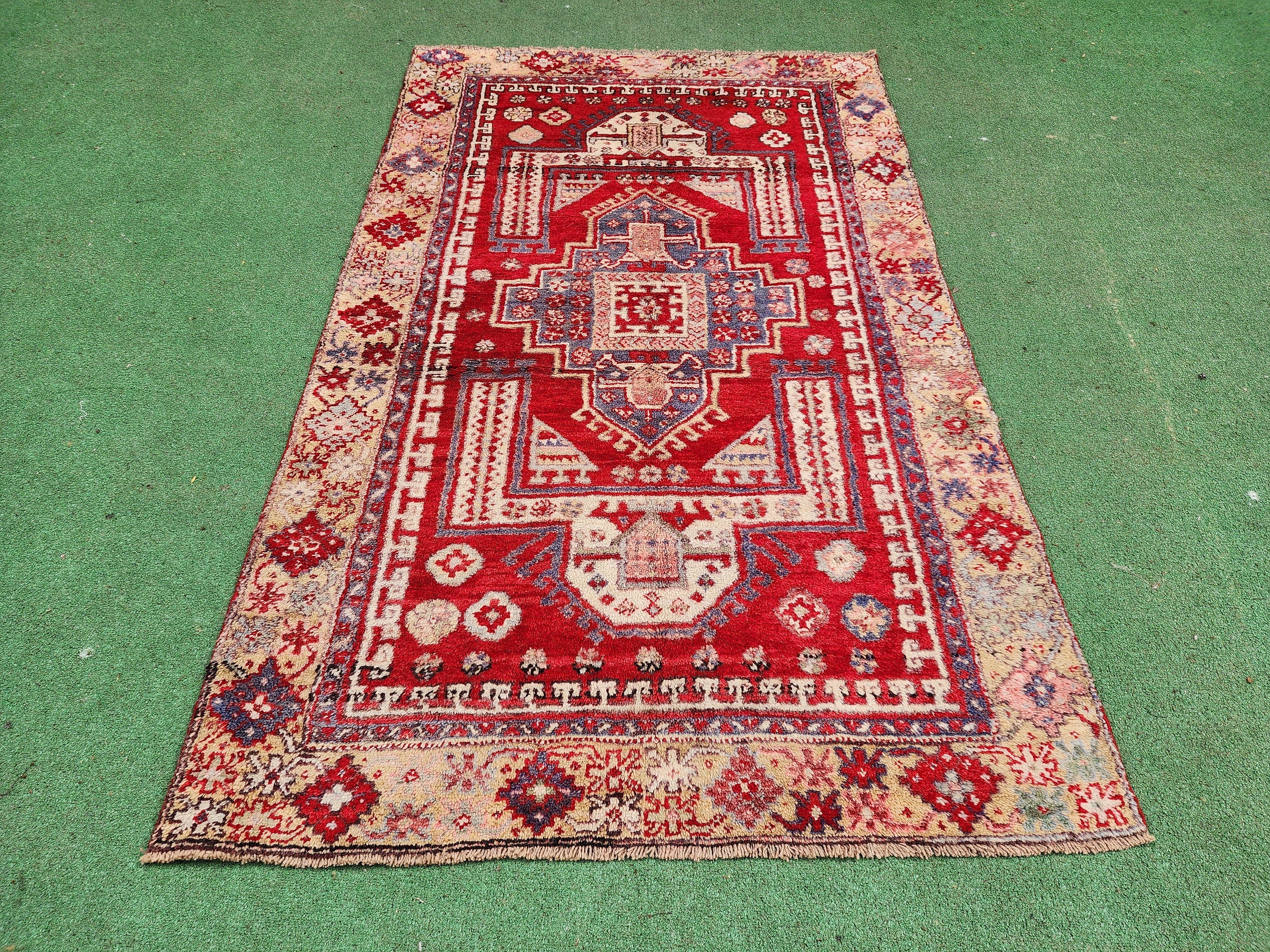 antique Turkish Wool Small Rug — detail texture
