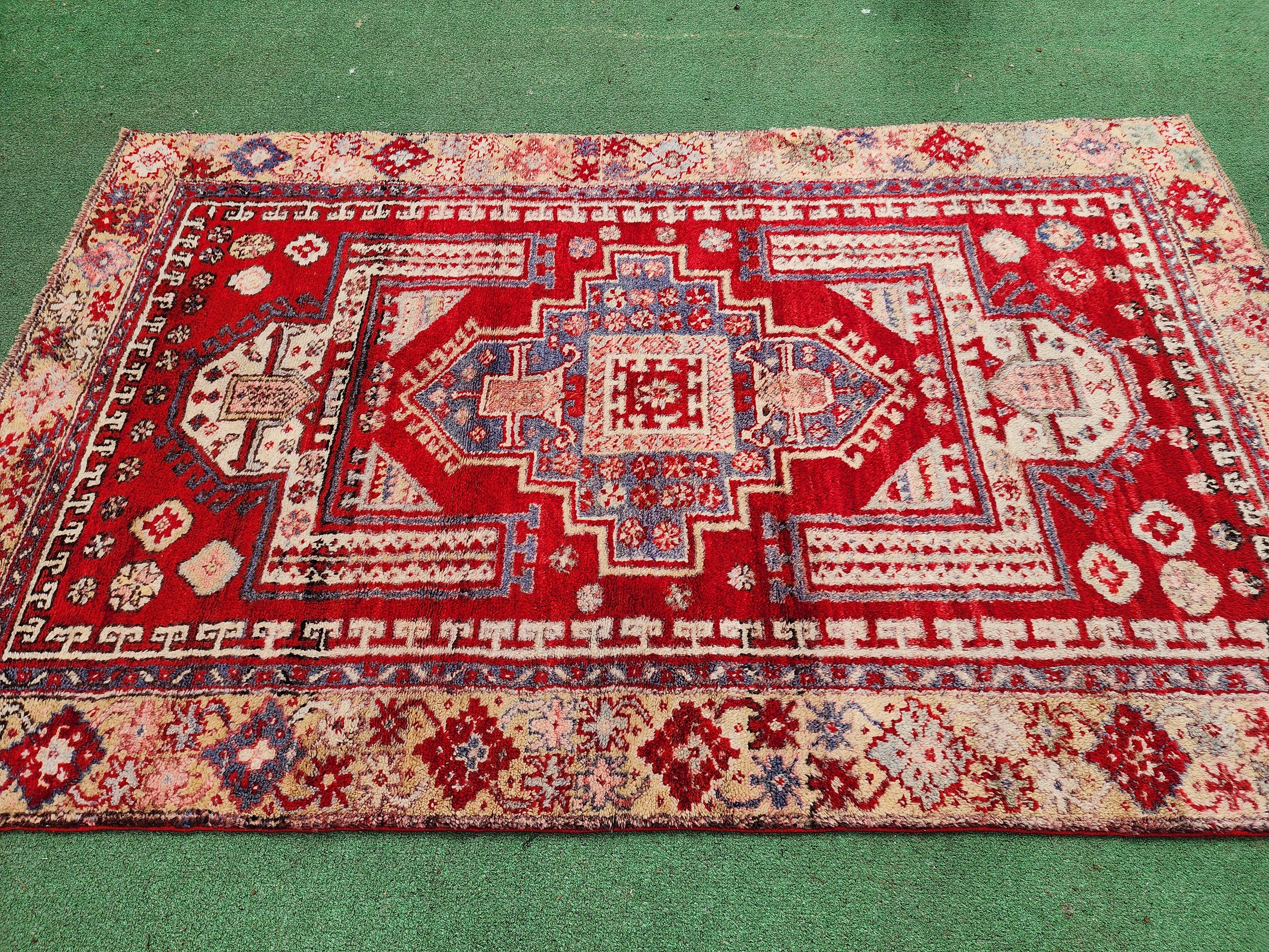 antique Turkish Wool Small Rug — pattern close-up