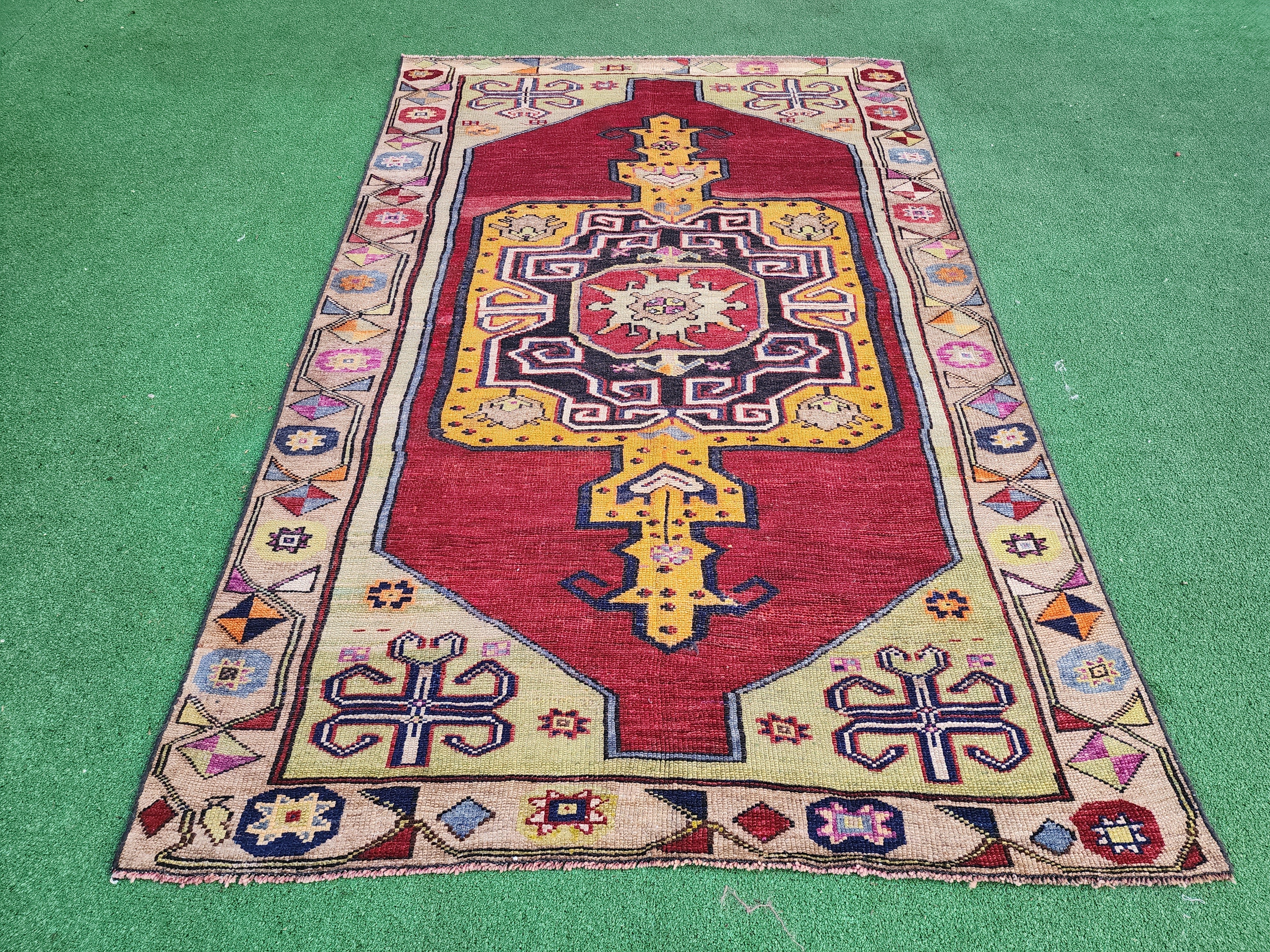 antique Anatolian Wool Area Rug — detail texture