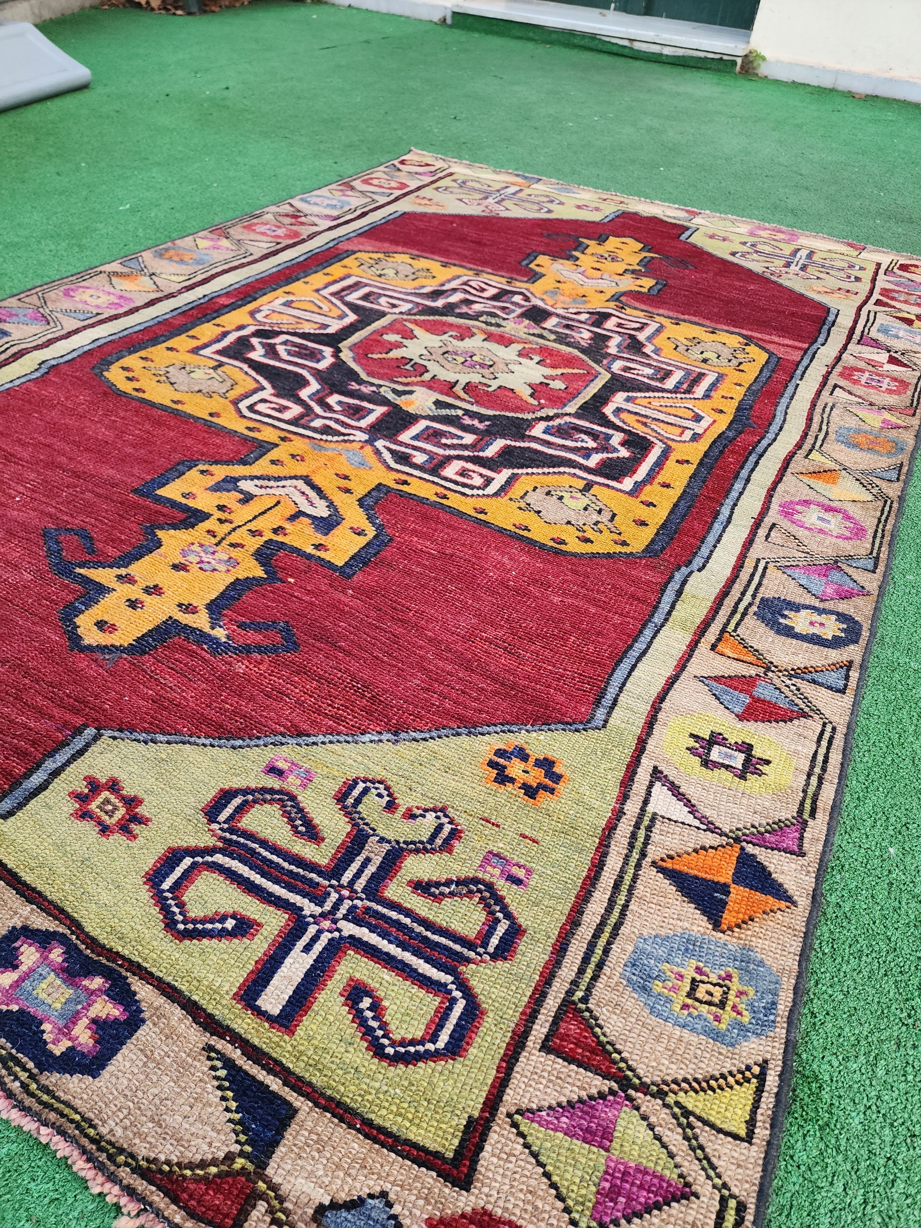 antique Anatolian Wool Area Rug — back view
