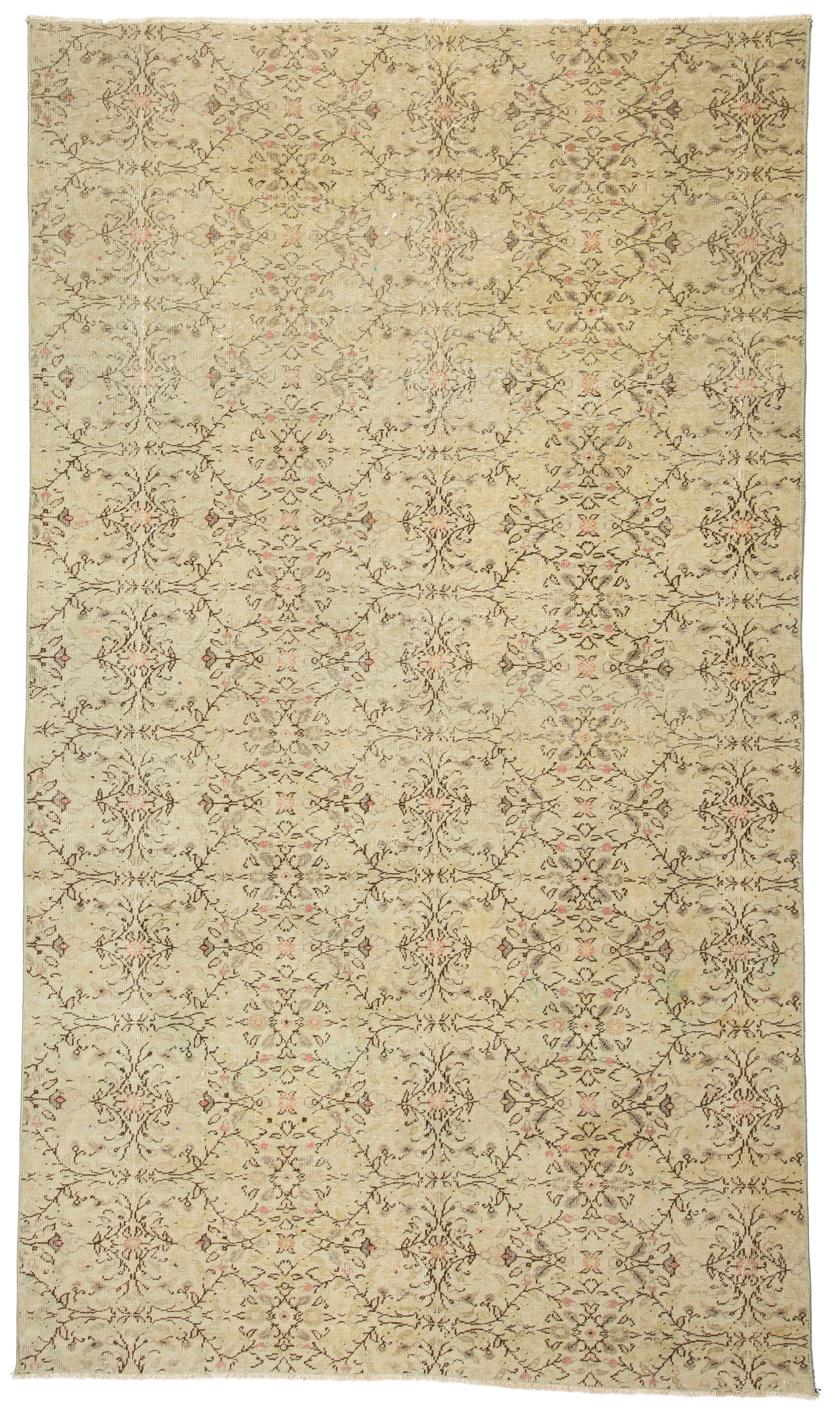 Pale Turkish Rug, Distressed Oushak Rug 7'1"x4'2"