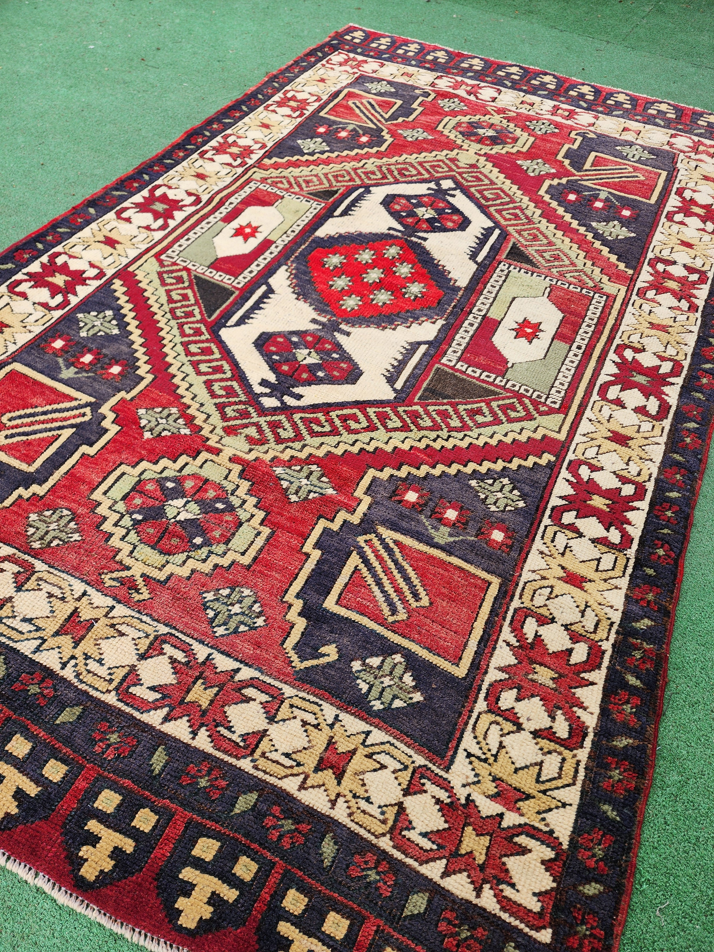 antique Konya Wool Small Rug — back view