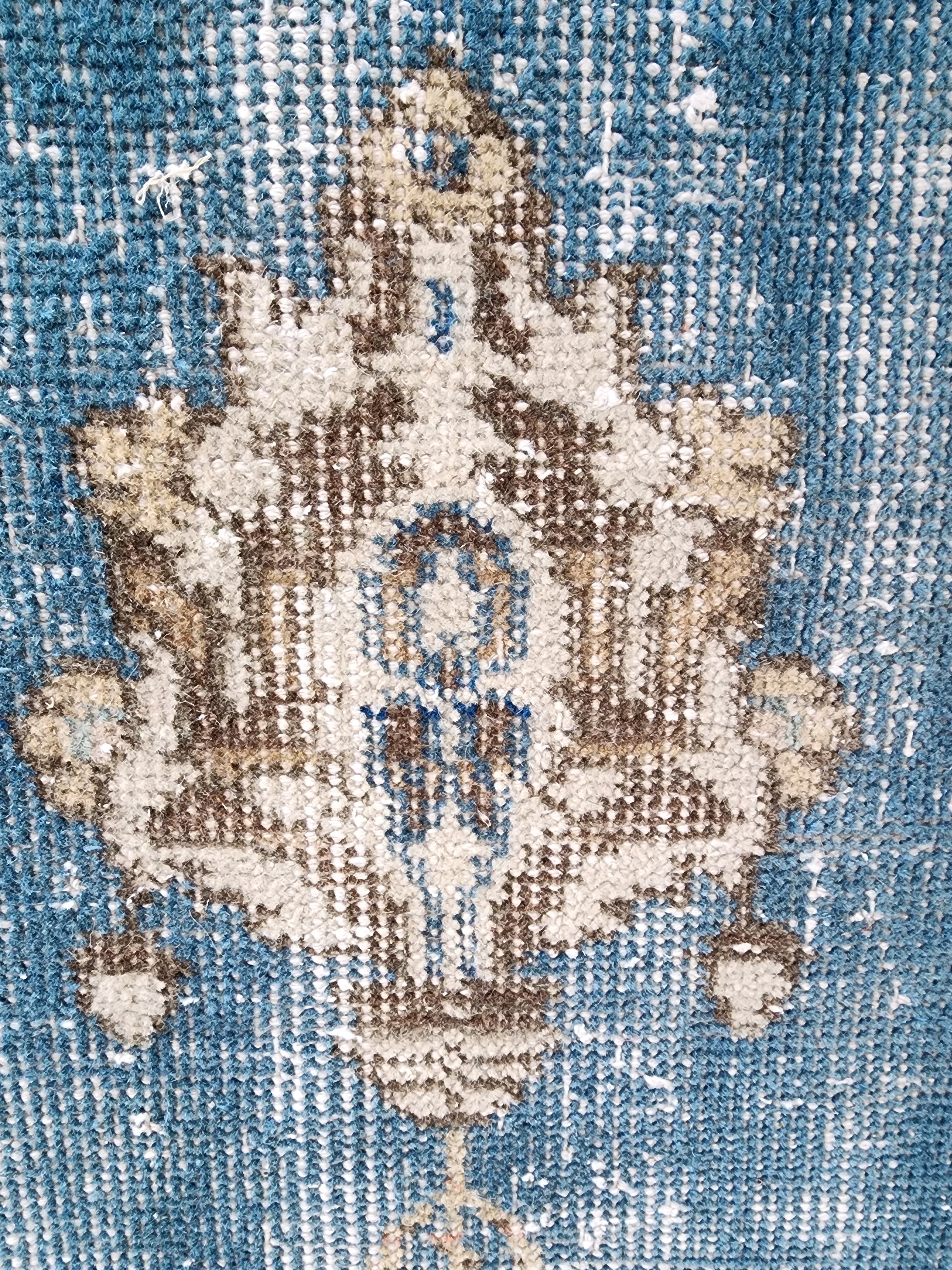 Vintage Persian, 5x3, Soft Blue and Brown Turkish Rug handmade from Natural Wool