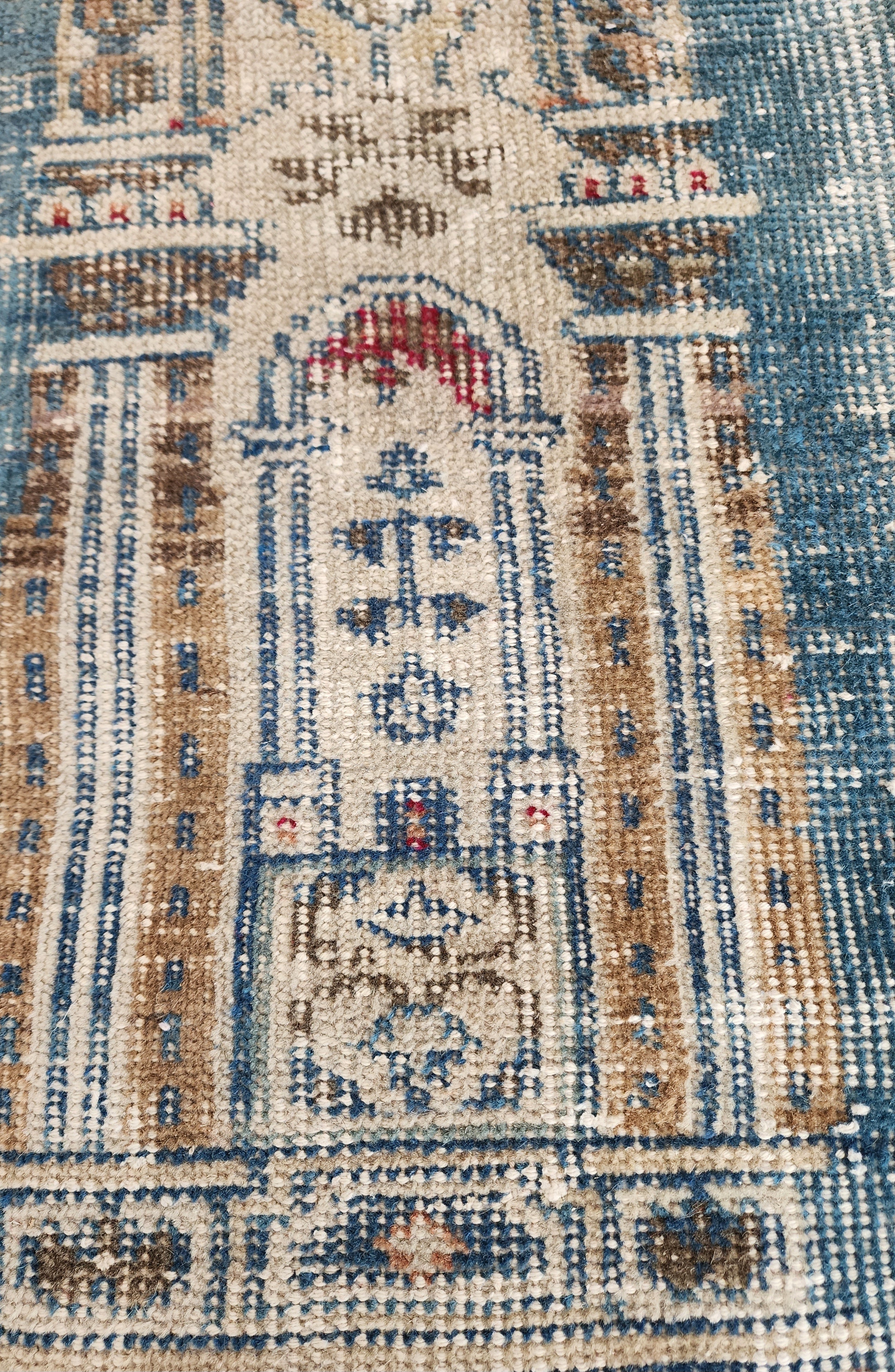 Vintage Persian, 5x3, Soft Blue and Brown Turkish Rug handmade from Natural Wool