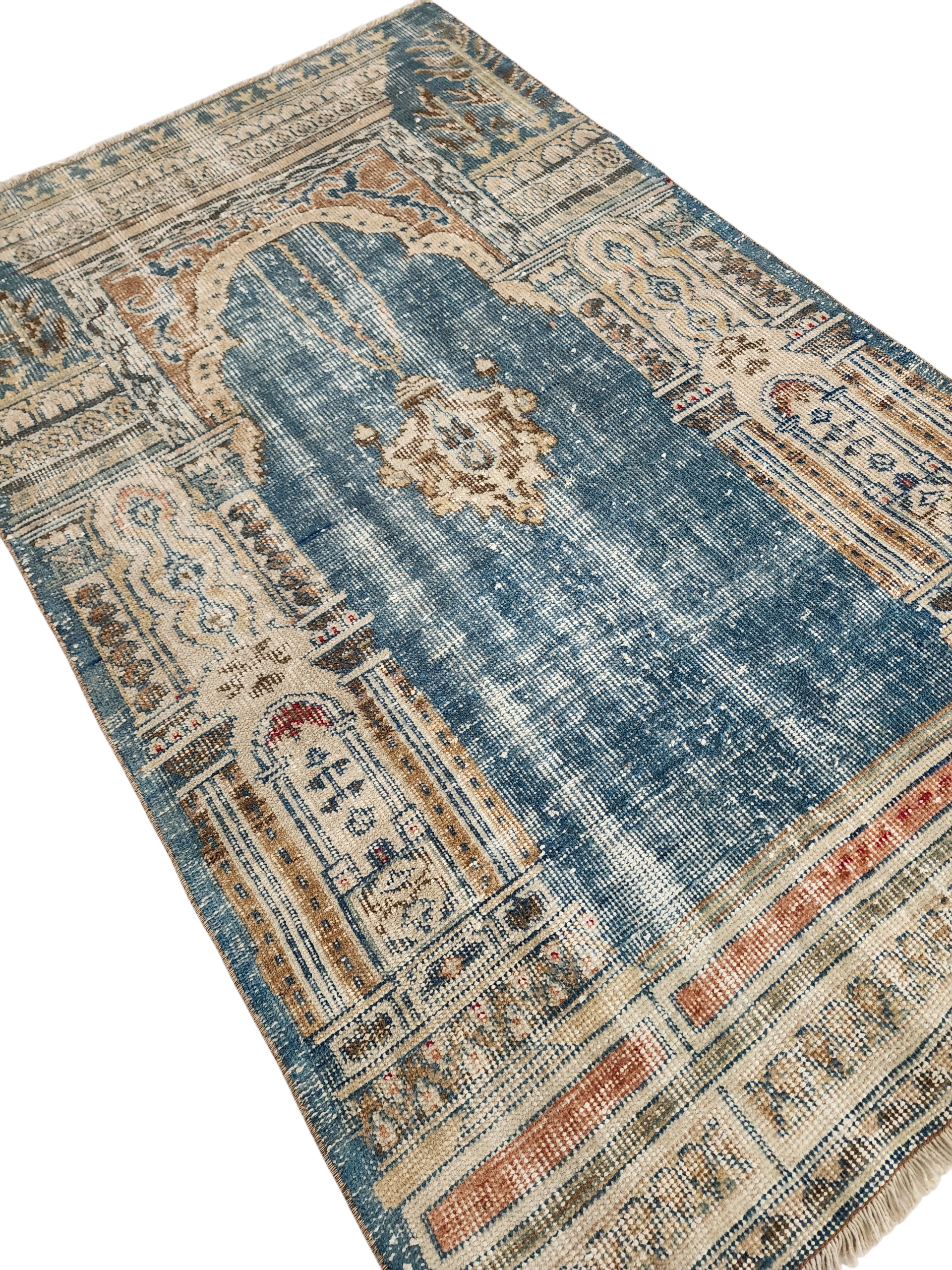 Vintage Persian, 5x3, Soft Blue and Brown Turkish Rug handmade from Natural Wool