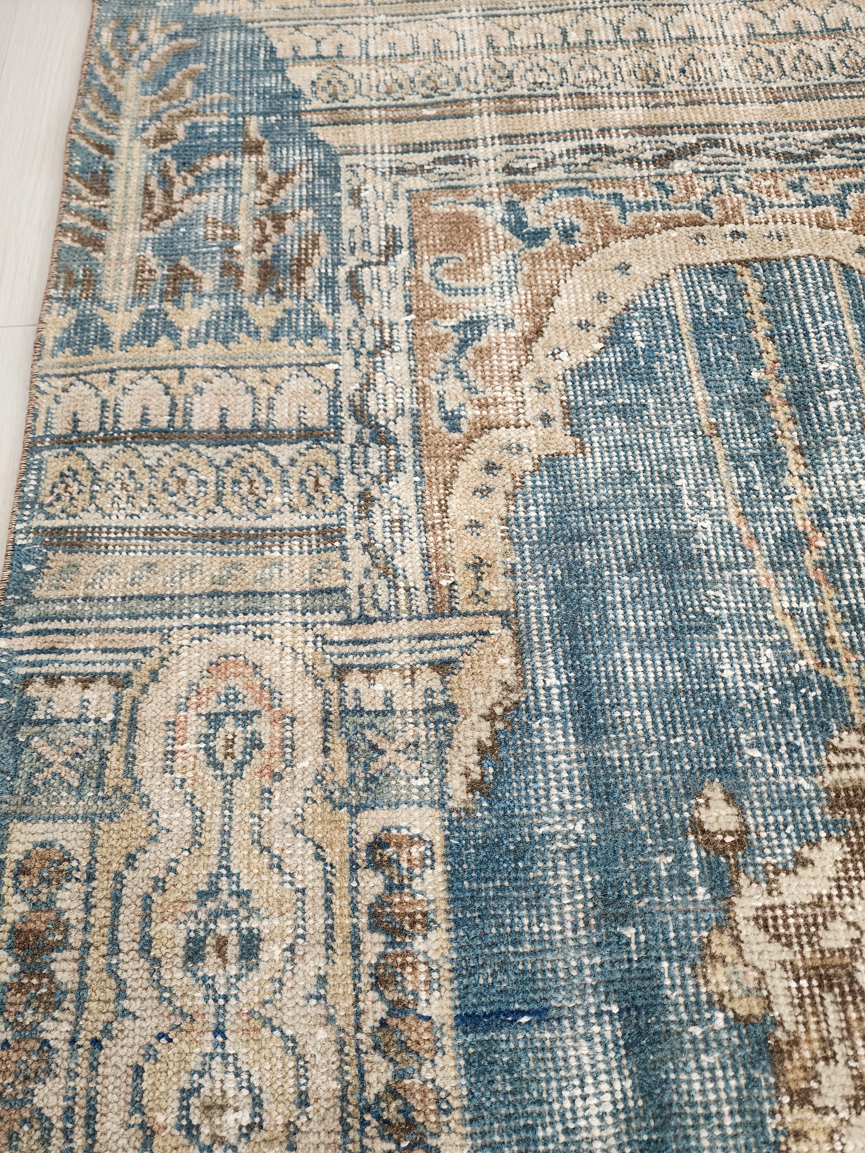 Vintage Persian, 5x3, Soft Blue and Brown Turkish Rug handmade from Natural Wool