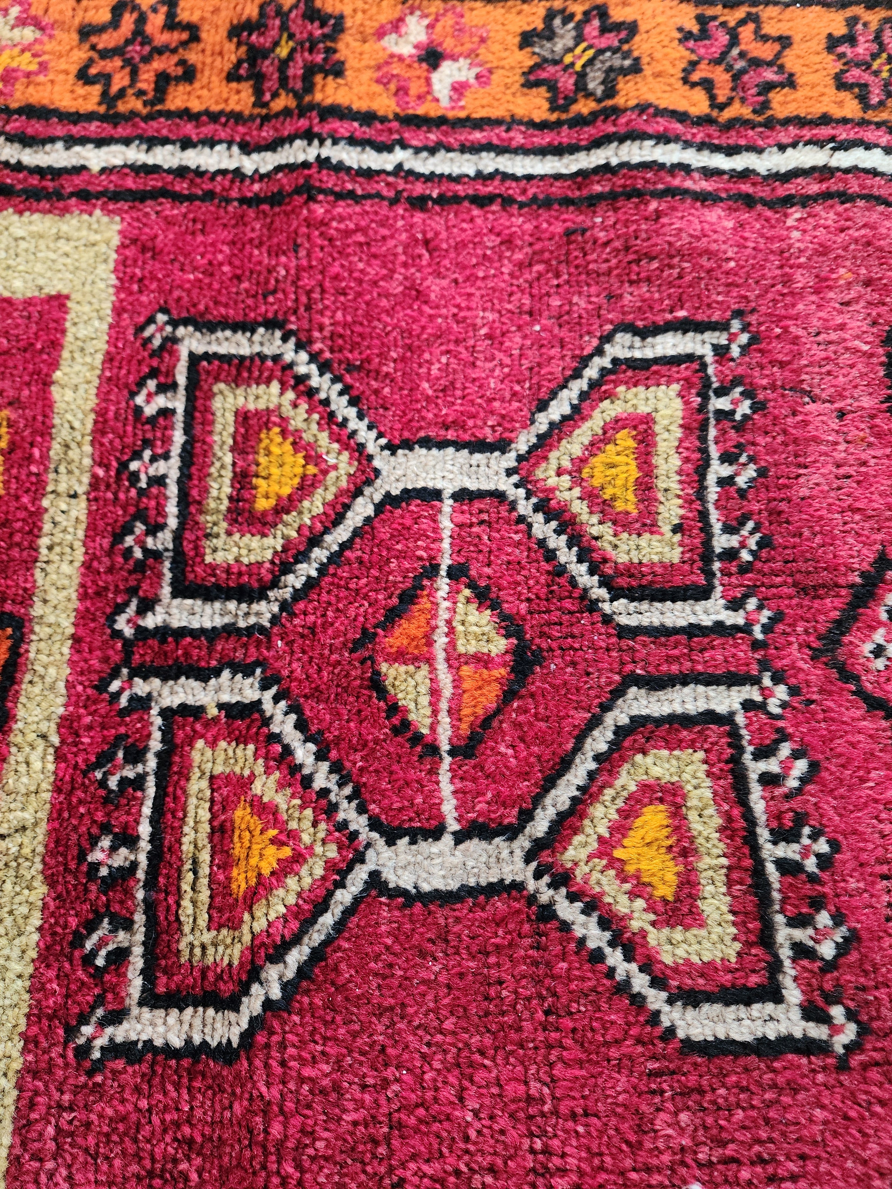 Antique Turkish Rug, 5x3, Red, Green and Orange, Handmade in Konya from Natural Wool