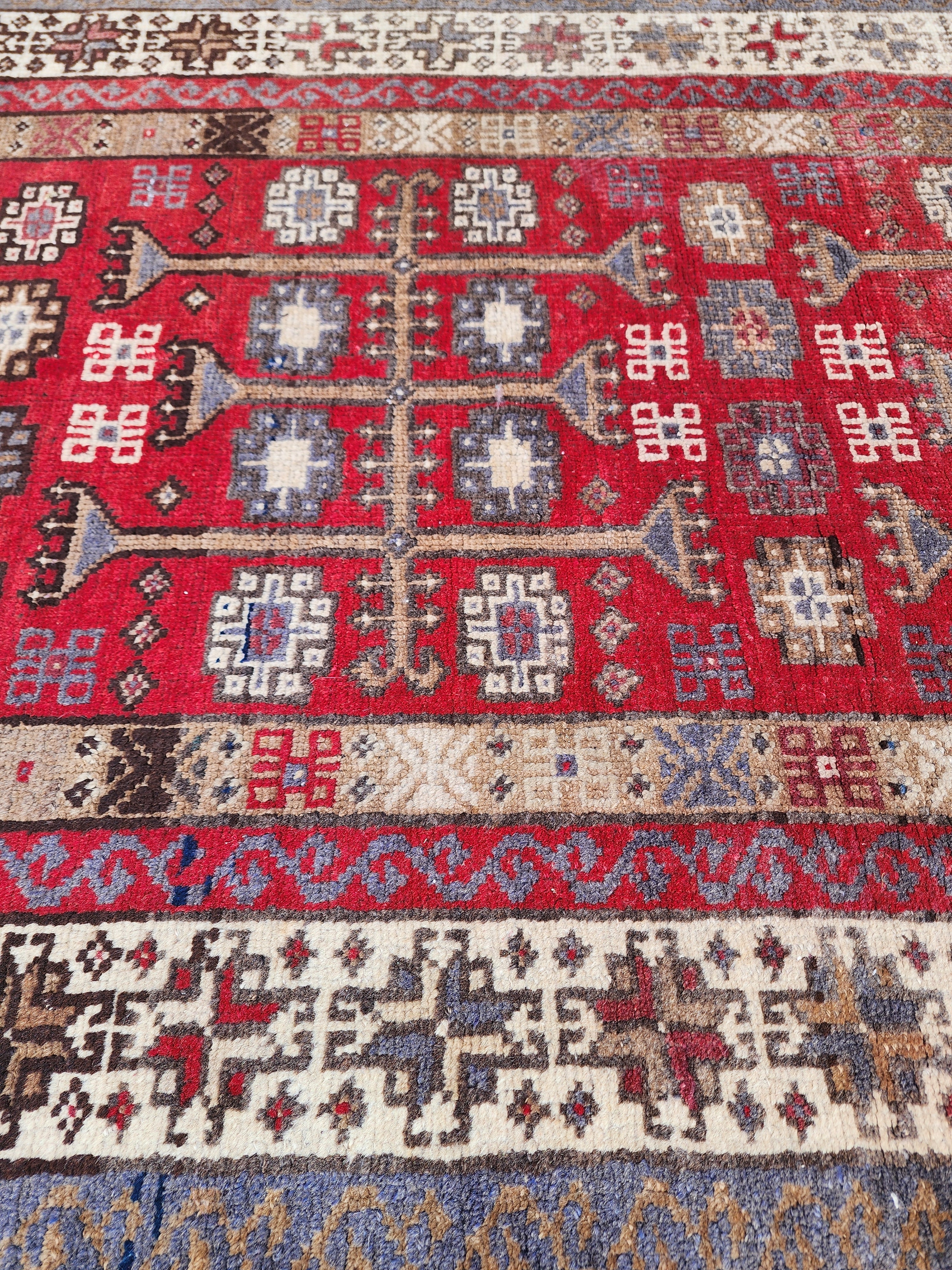 Vintage Turkish Wool Rug 5x3 ft - Tribal Red Brown Taspinar Rug