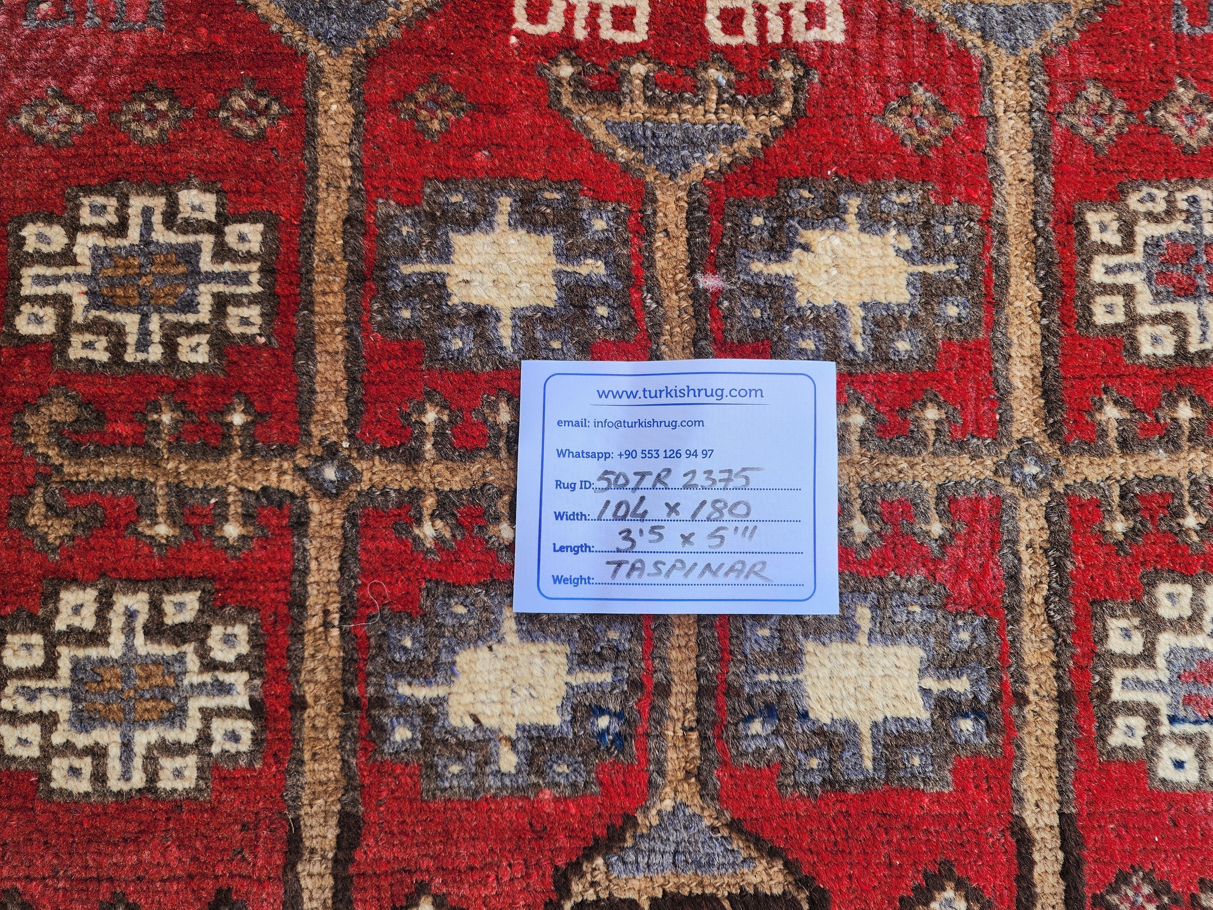 Vintage Turkish Wool Rug 5x3 ft - Tribal Red Brown Taspinar Rug