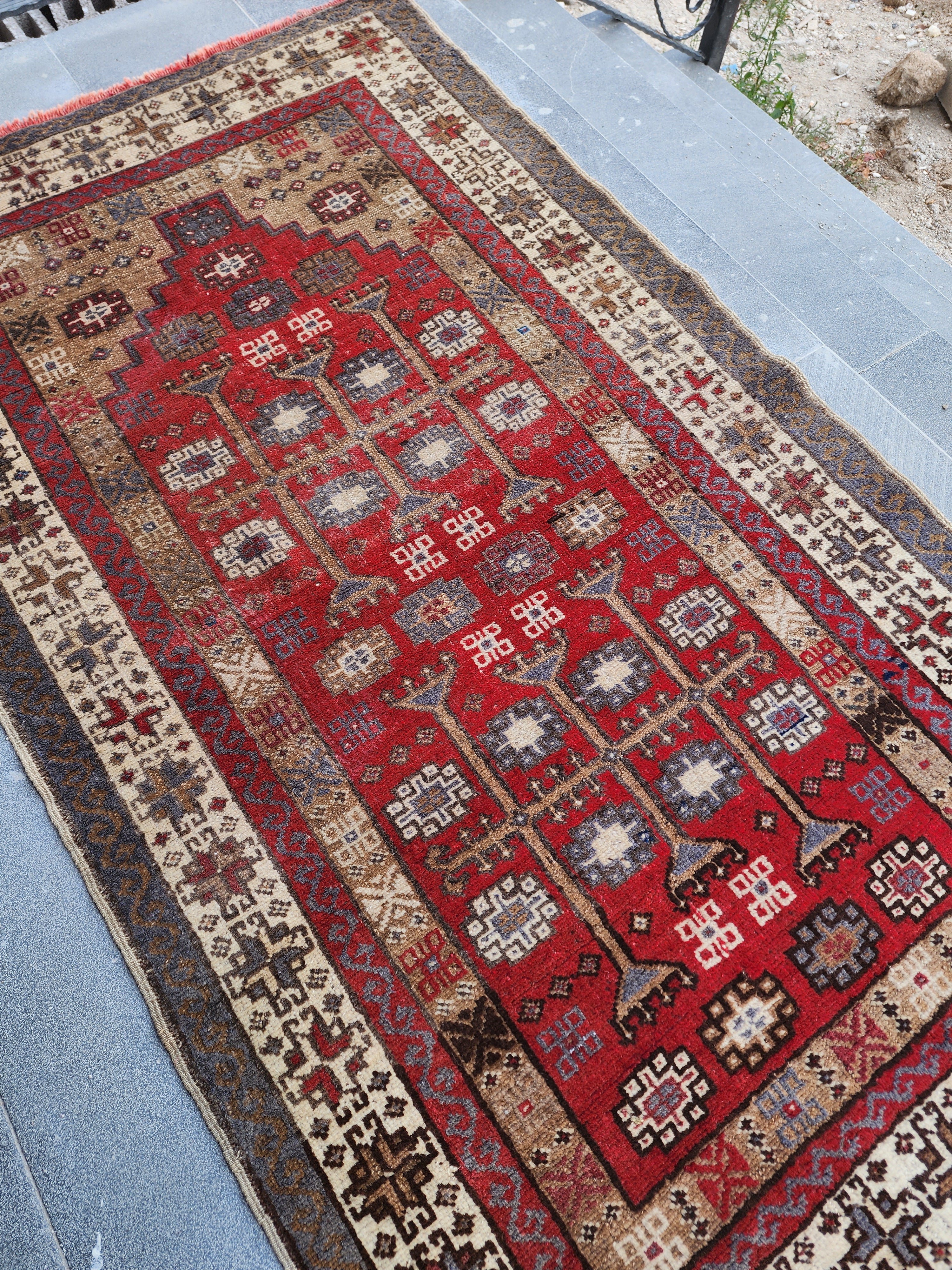 Vintage Turkish Wool Rug 5x3 ft - Tribal Red Brown Taspinar Rug