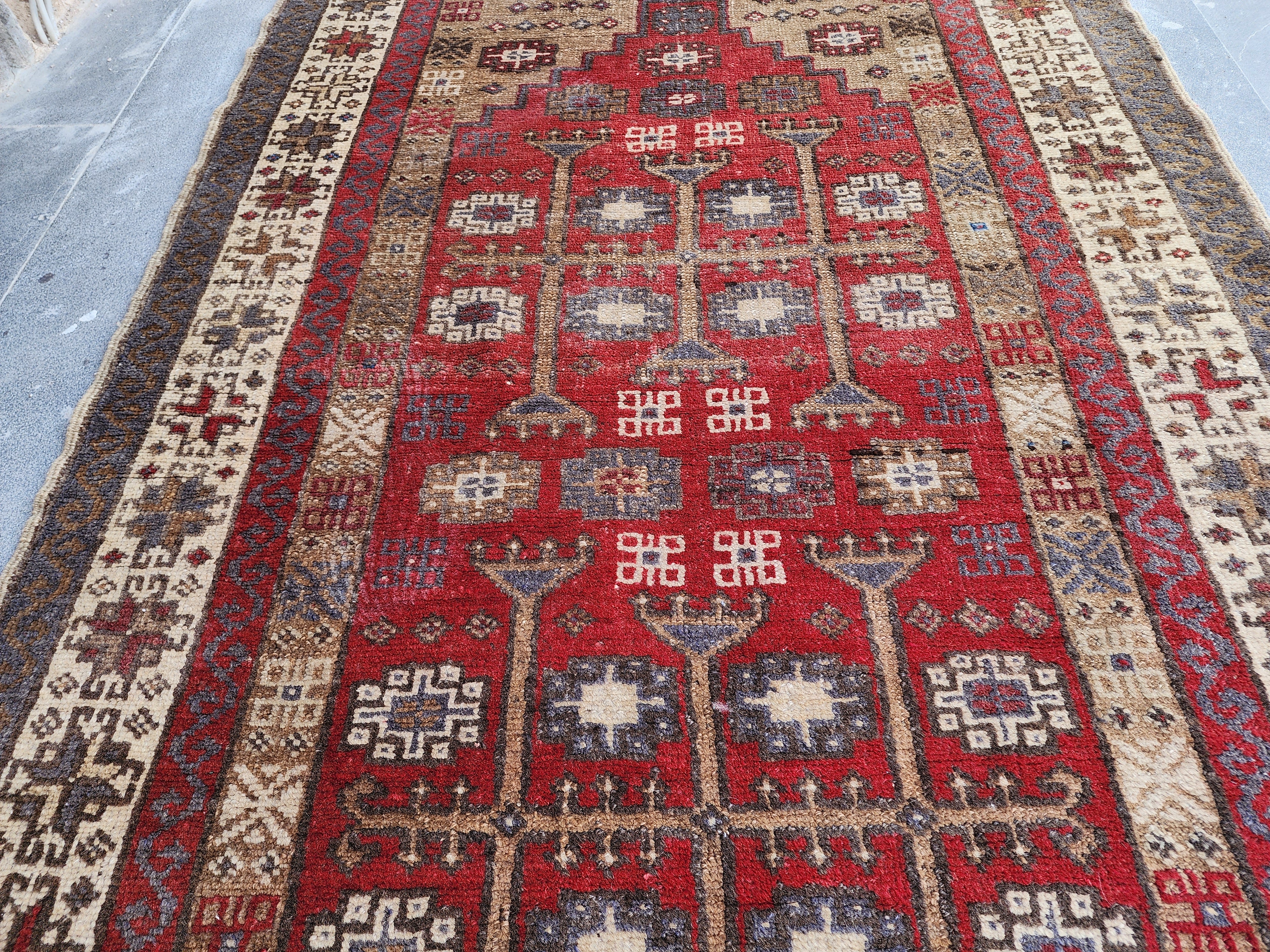 Vintage Turkish Wool Rug 5x3 ft - Tribal Red Brown Taspinar Rug