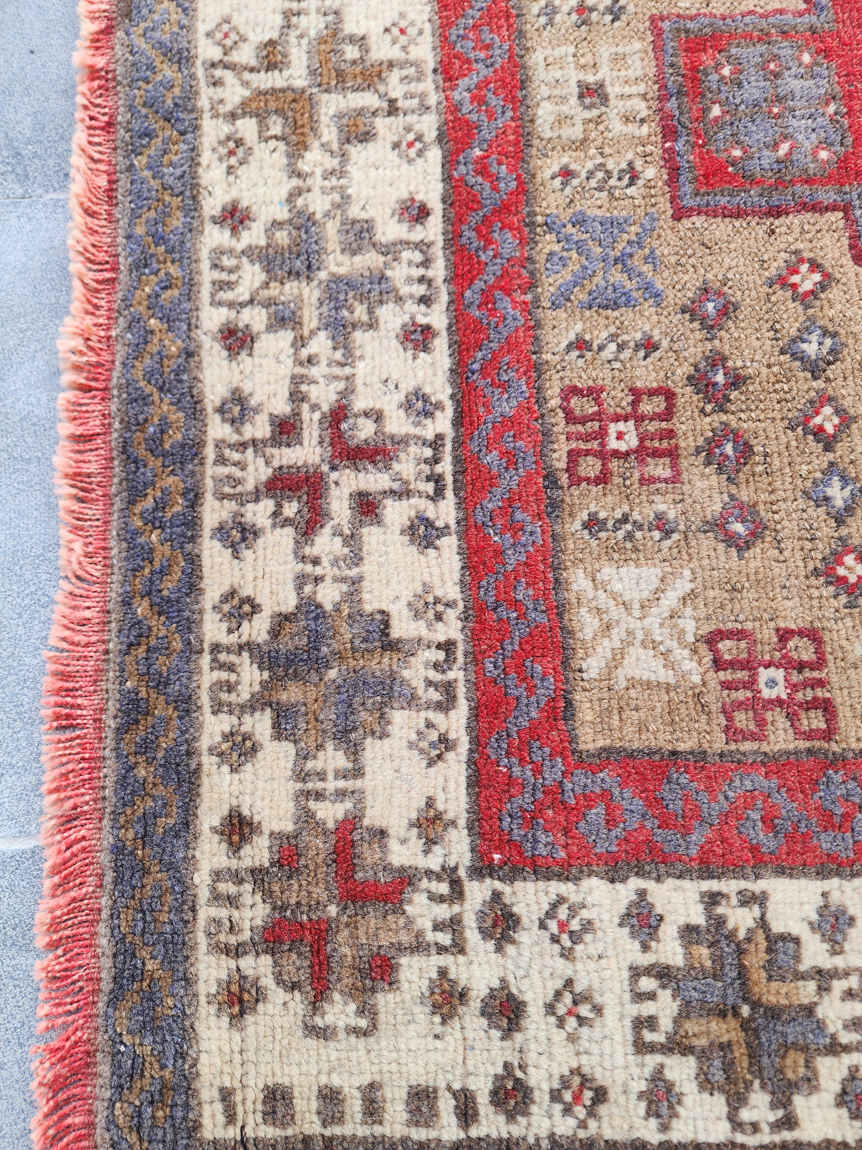 Vintage Turkish Wool Rug 5x3 ft - Tribal Red Brown Taspinar Rug