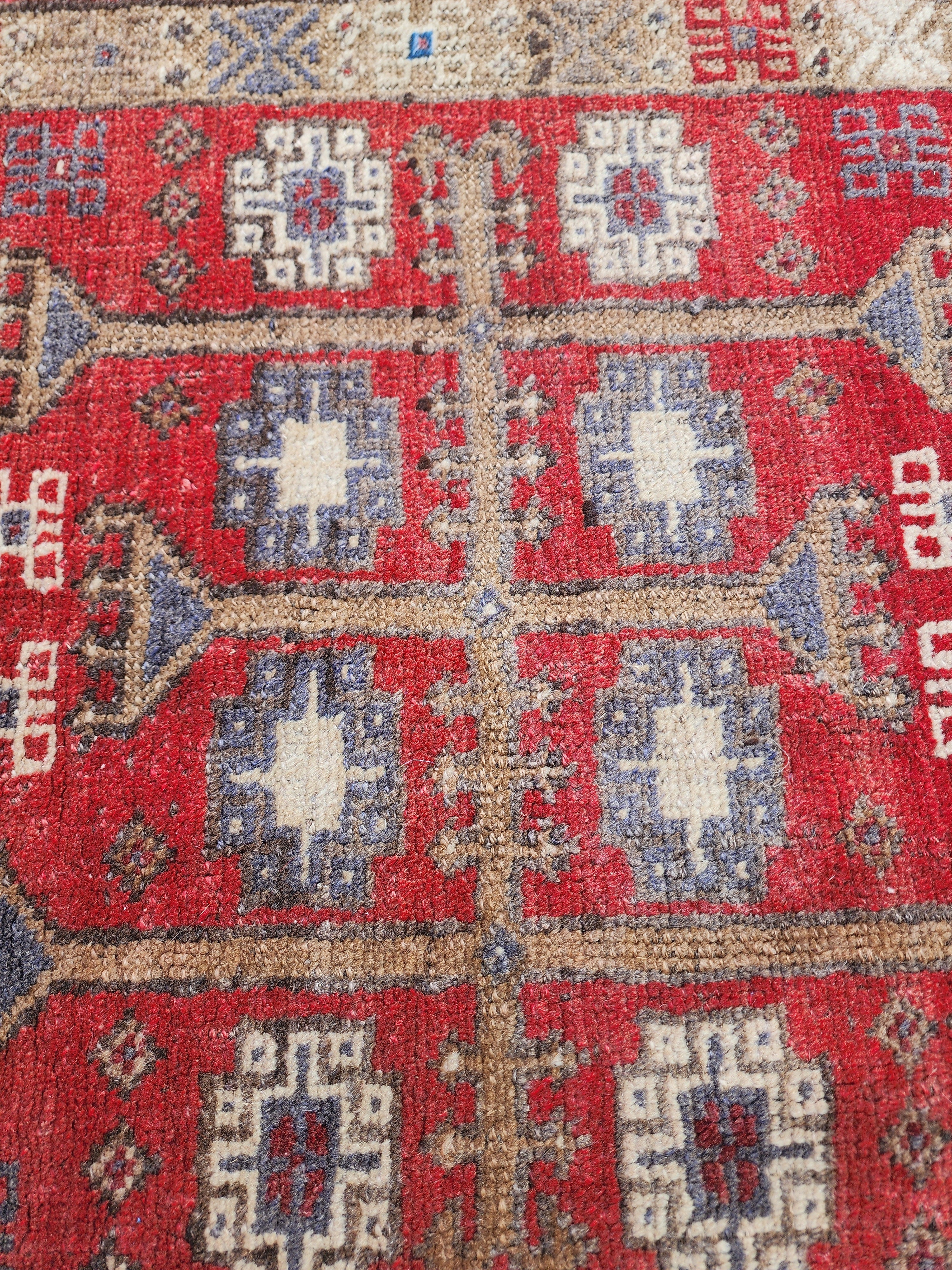 Vintage Turkish Wool Rug 5x3 ft - Tribal Red Brown Taspinar Rug