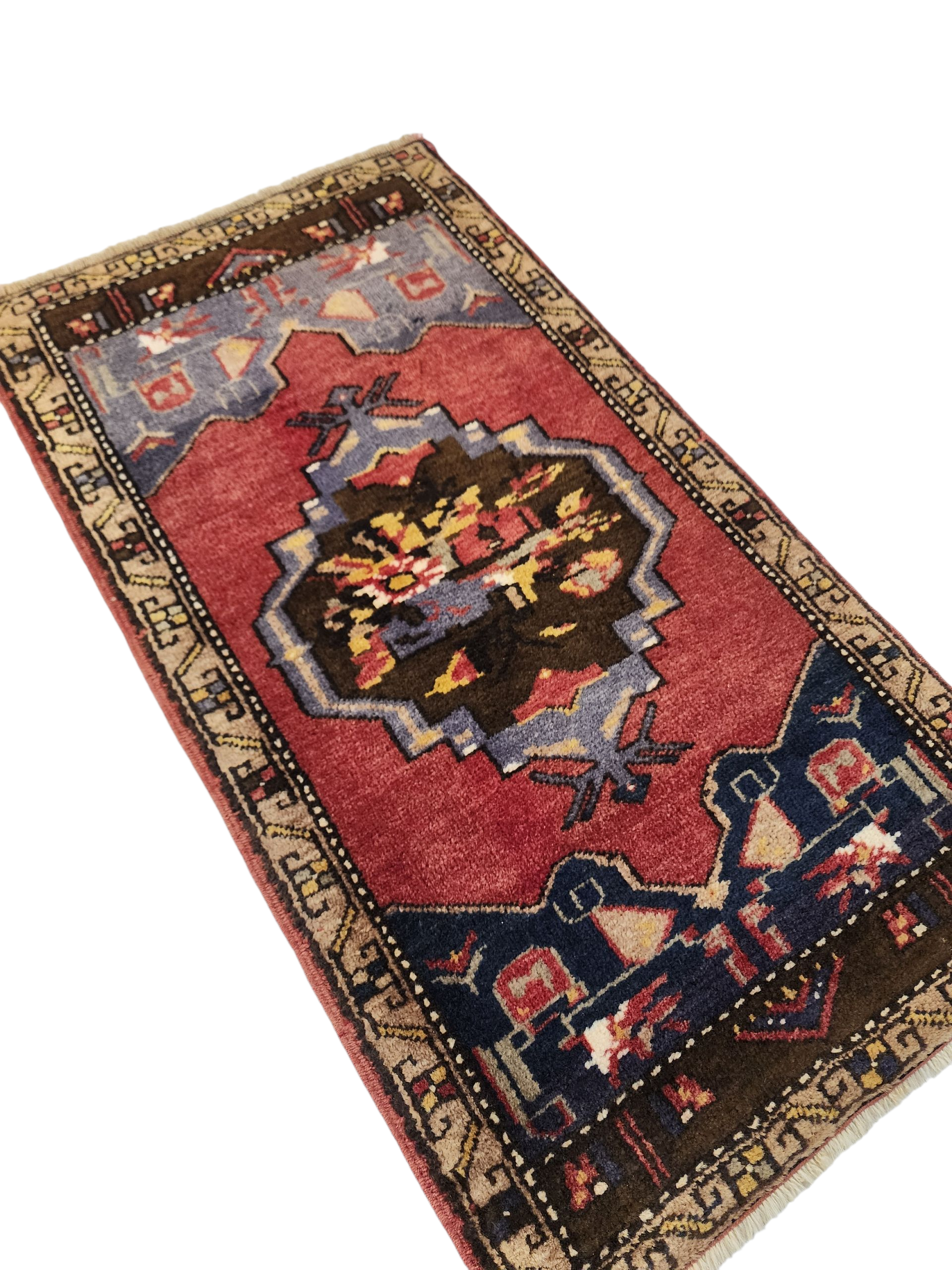 Vintage Turkish Rug, Handmade Wool Anatolian Mat (3'3"x1'9")