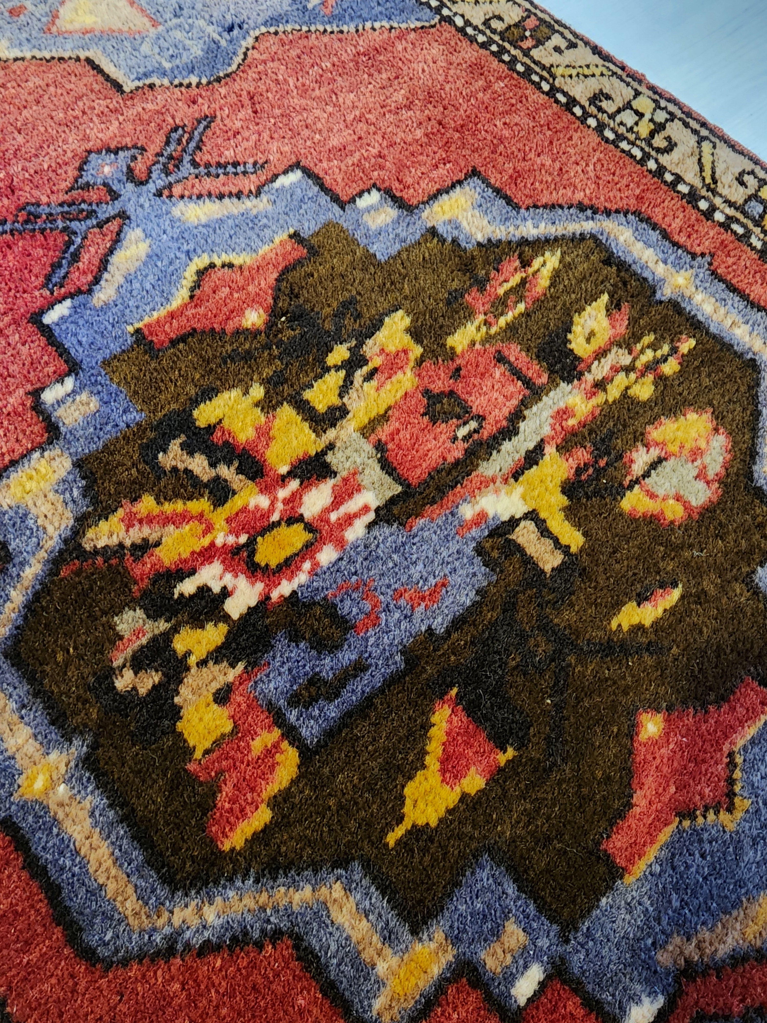 Vintage Turkish Rug, Handmade Wool Anatolian Mat (3'3"x1'9")