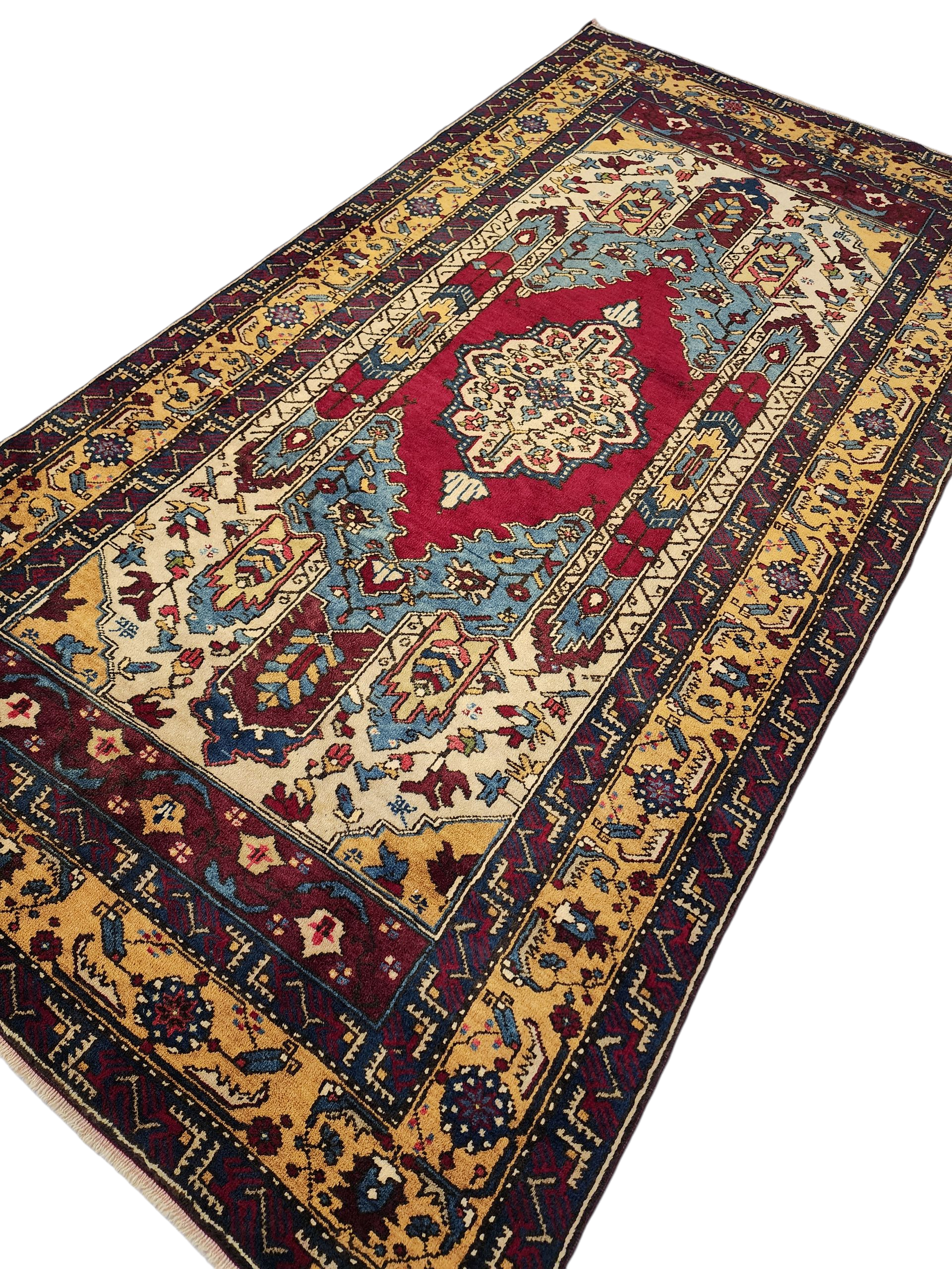 Handwoven Turkish Wool Rug, 8x4, Tribal Geometric Design