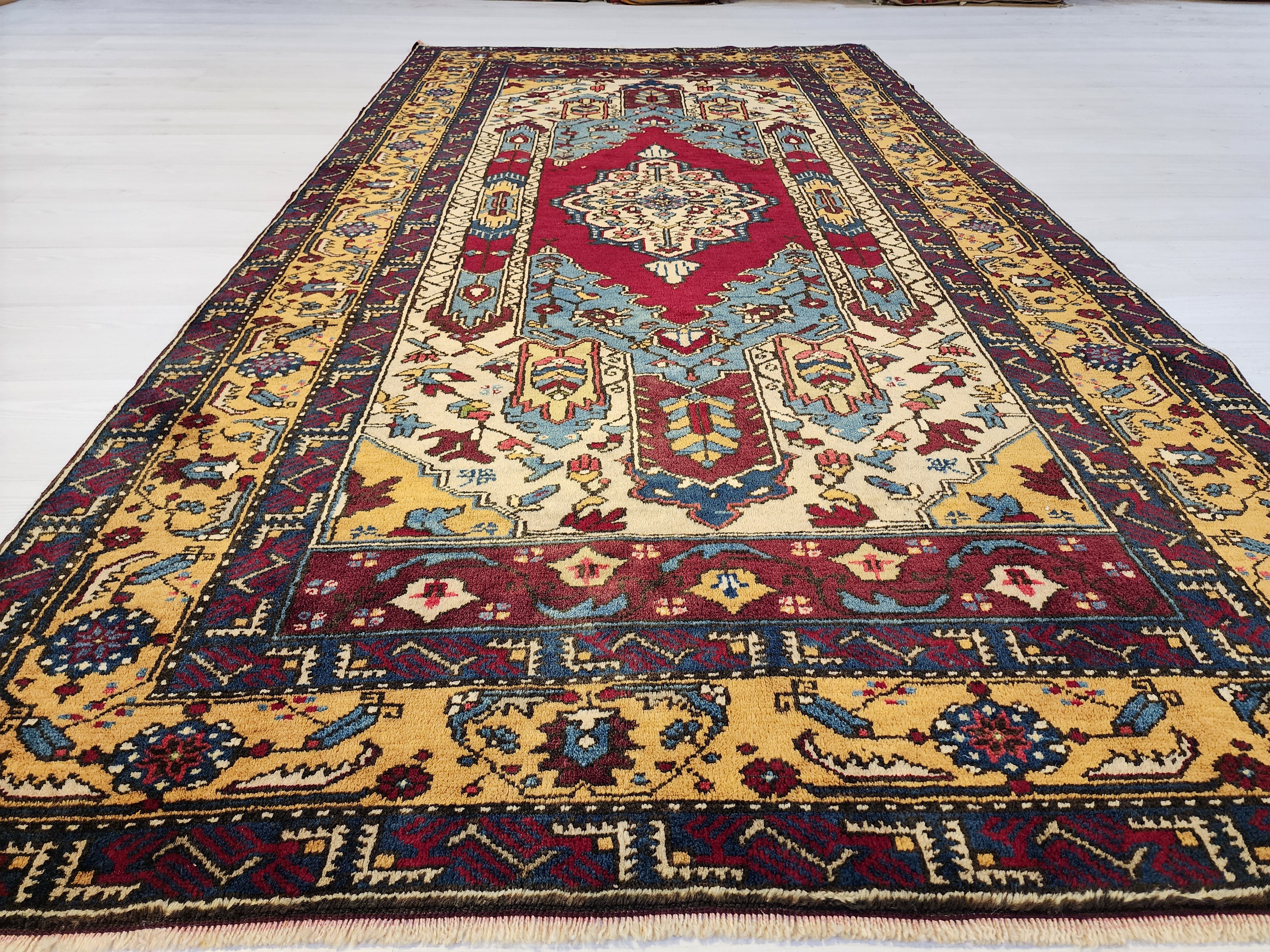 Handwoven Turkish Wool Rug, 8x4, Tribal Geometric Design