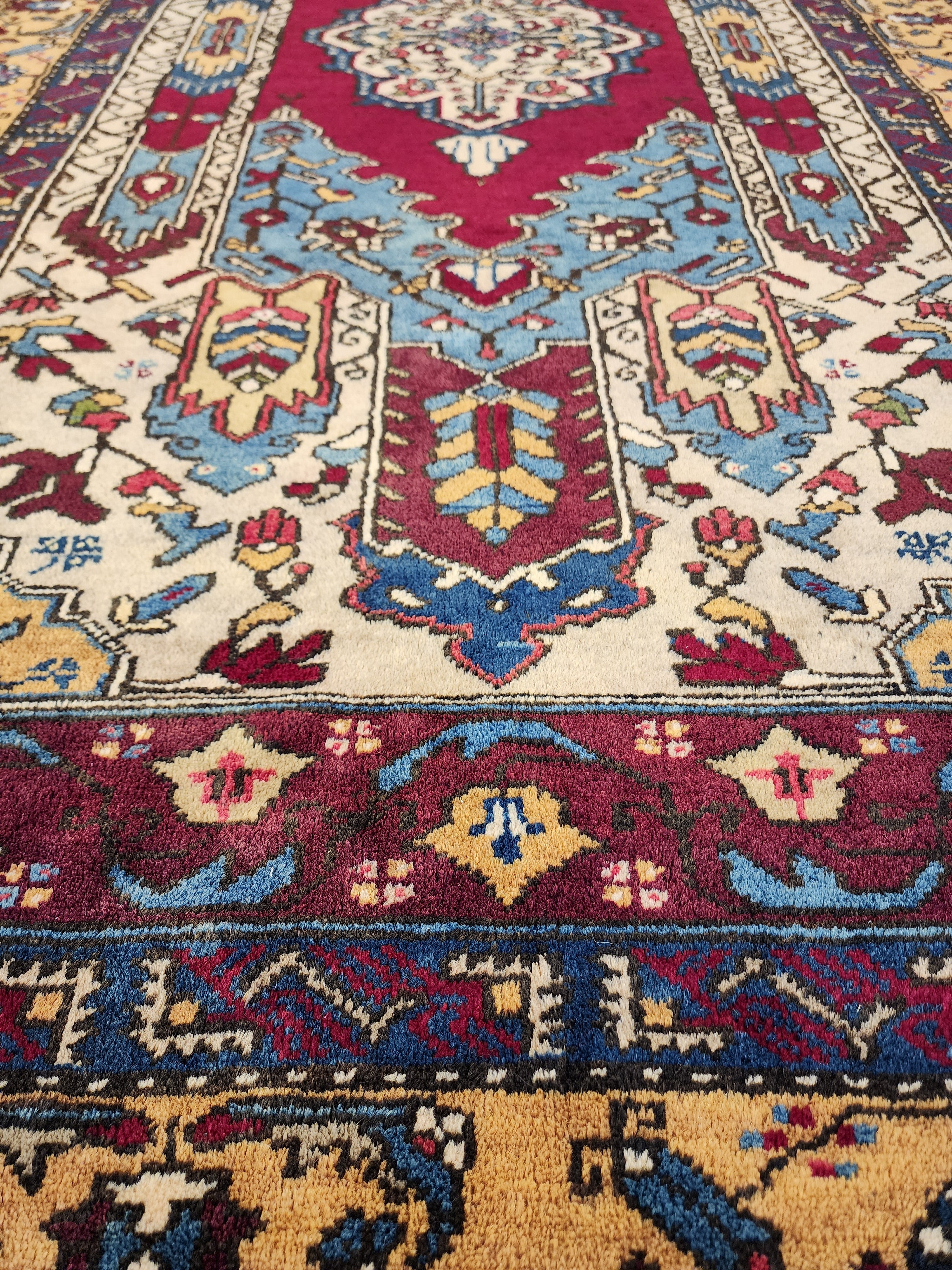 Handwoven Turkish Wool Rug, 8x4, Tribal Geometric Design